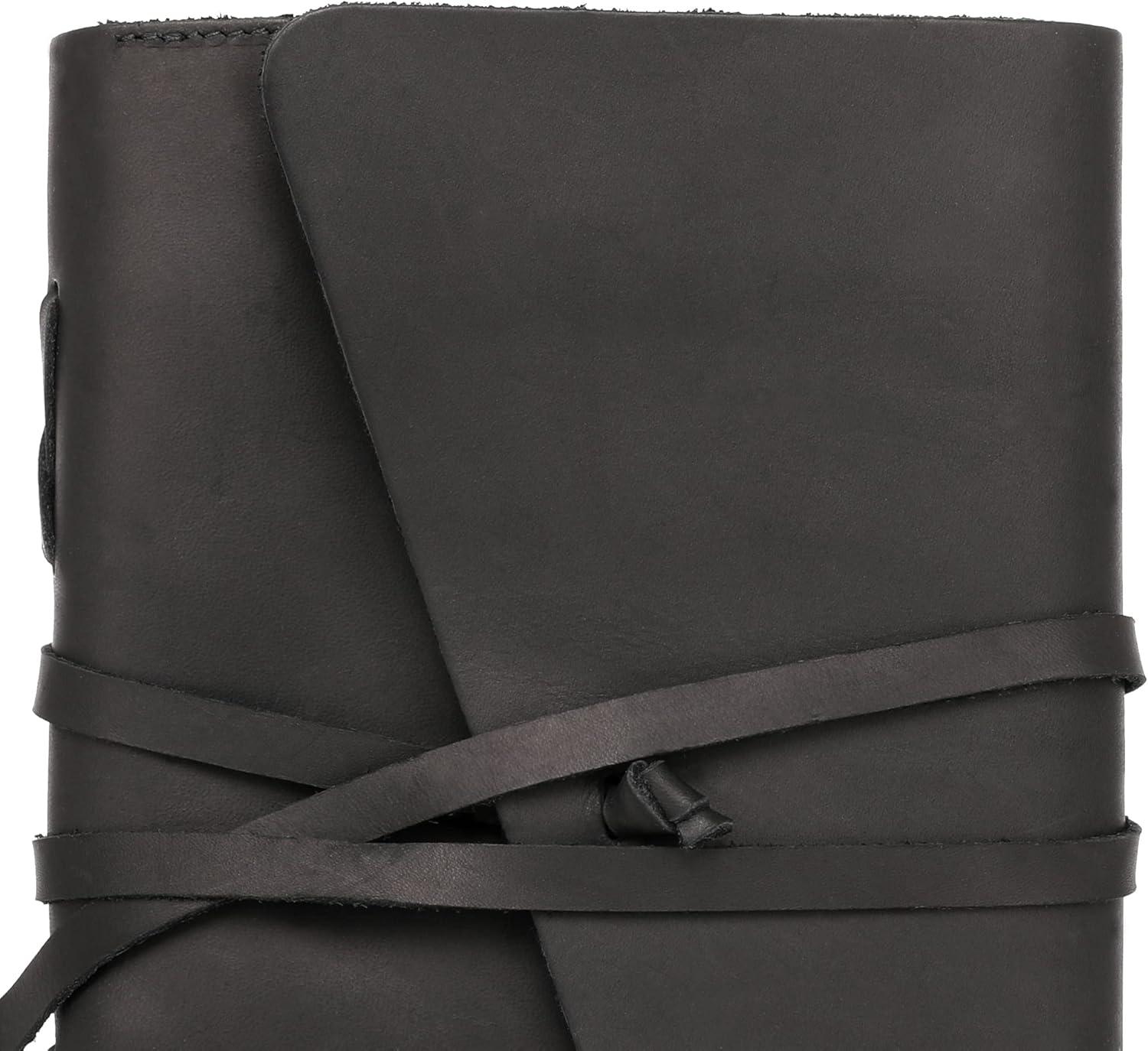 imageMontana West Genuine Leather Journal Notebook for Women and Men Vintage Refillable Journals for Writing Handheld 6 Ring Binder Travel Journal Diary with Slide Open Pocket2 Card Holders and 2 PenABlack
