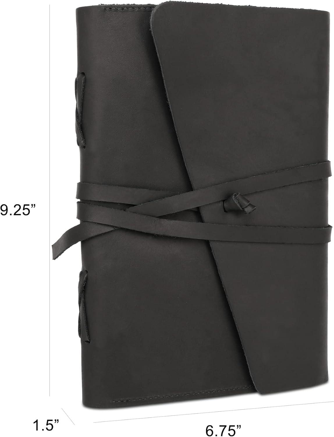 imageMontana West Genuine Leather Journal Notebook for Women and Men Vintage Refillable Journals for Writing Handheld 6 Ring Binder Travel Journal Diary with Slide Open Pocket2 Card Holders and 2 PenABlack