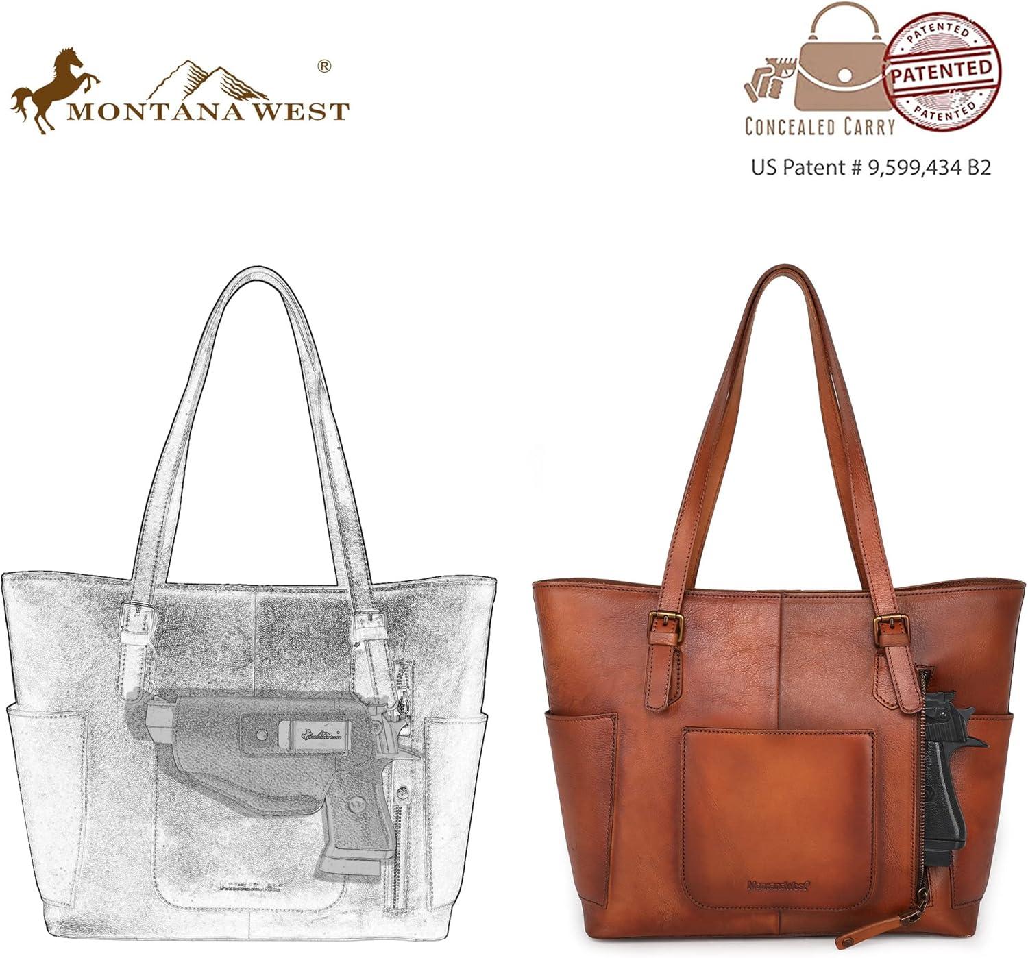 imageMontana West Genuine Leather Purses for Women WesternWhipstitch Tote Bag for Ladies Vintage Top Handle Bag