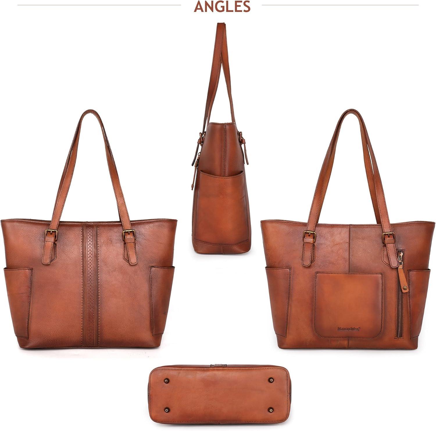imageMontana West Genuine Leather Purses for Women WesternWhipstitch Tote Bag for Ladies Vintage Top Handle Bag