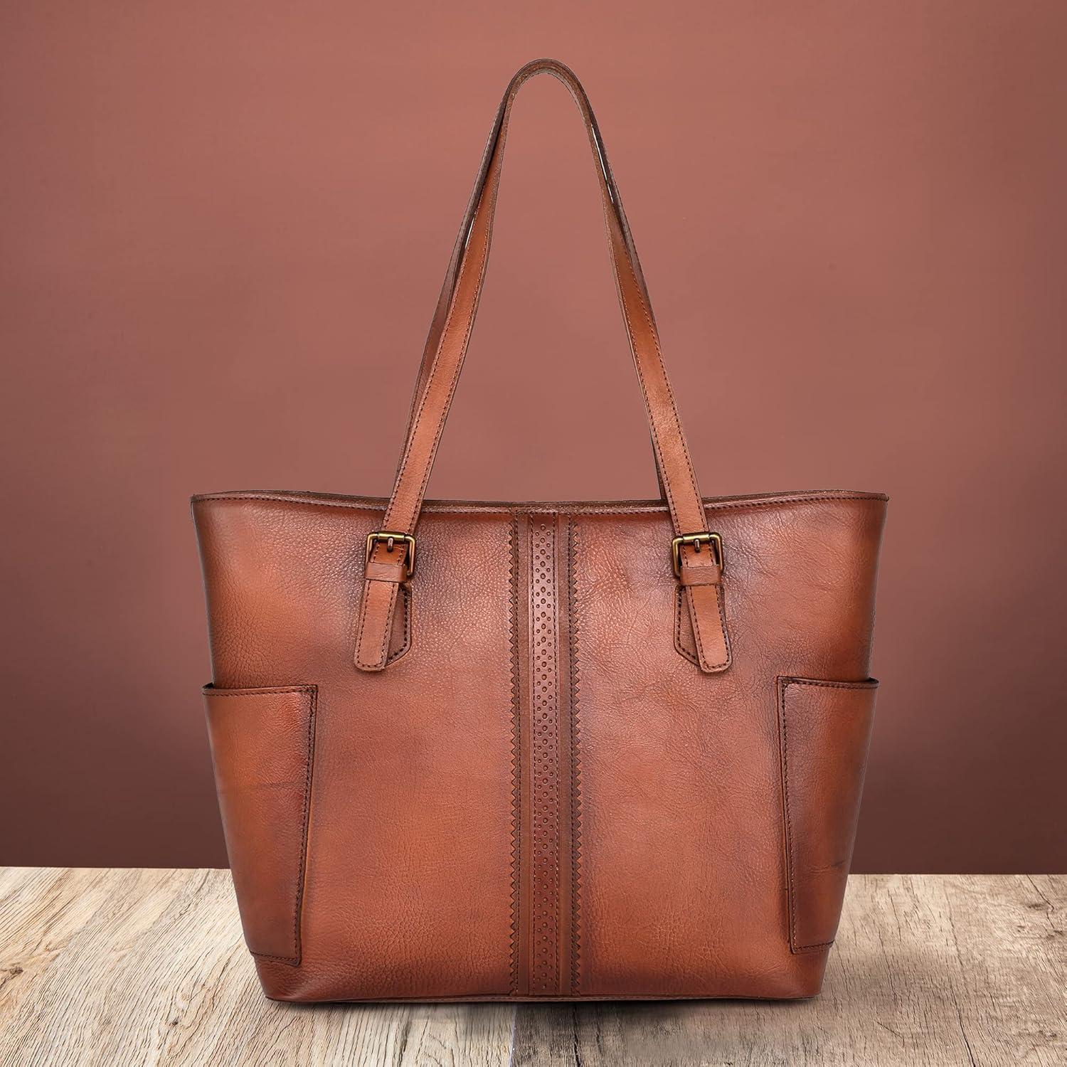 imageMontana West Genuine Leather Purses for Women WesternWhipstitch Tote Bag for Ladies Vintage Top Handle Bag