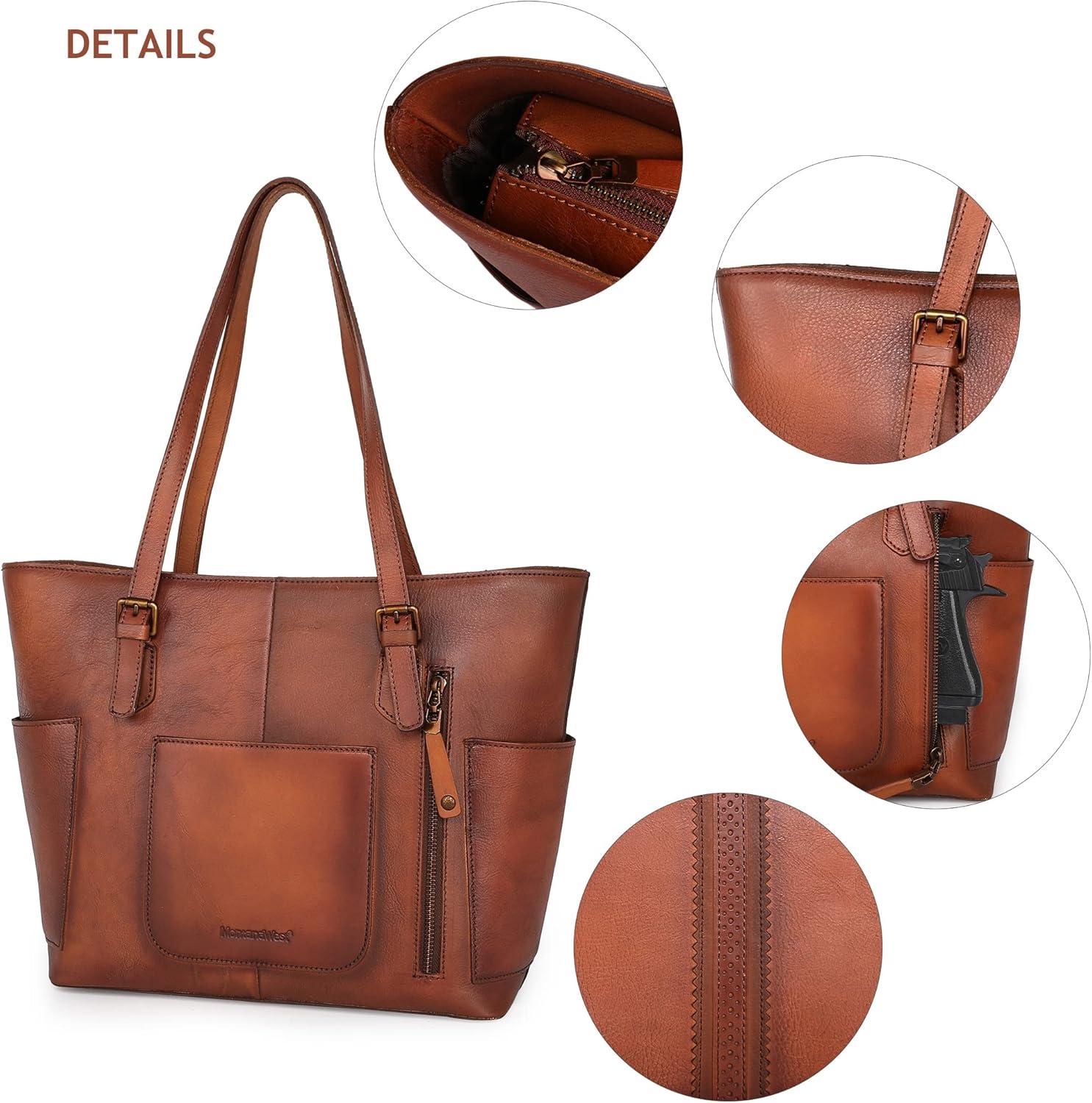 imageMontana West Genuine Leather Purses for Women WesternWhipstitch Tote Bag for Ladies Vintage Top Handle Bag