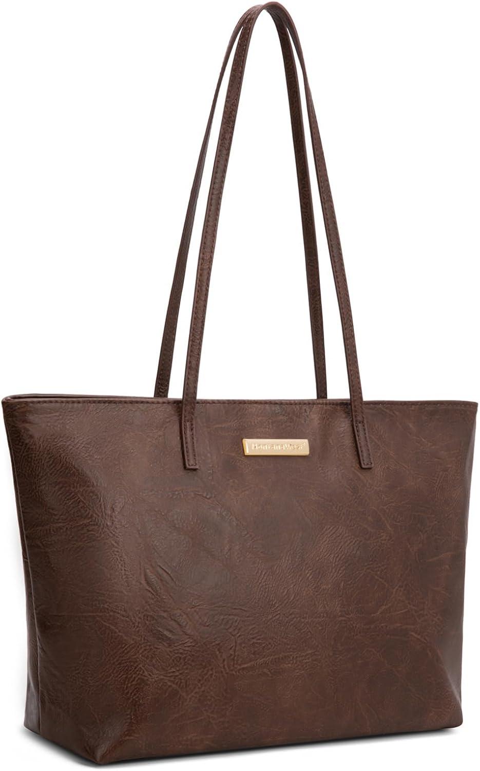 imageMontana West Medium Tote Bags for Women Shoulder Handbag with Zipper Lightweight Everyday Purse for Work Travel or ShoppingDowntown Brown