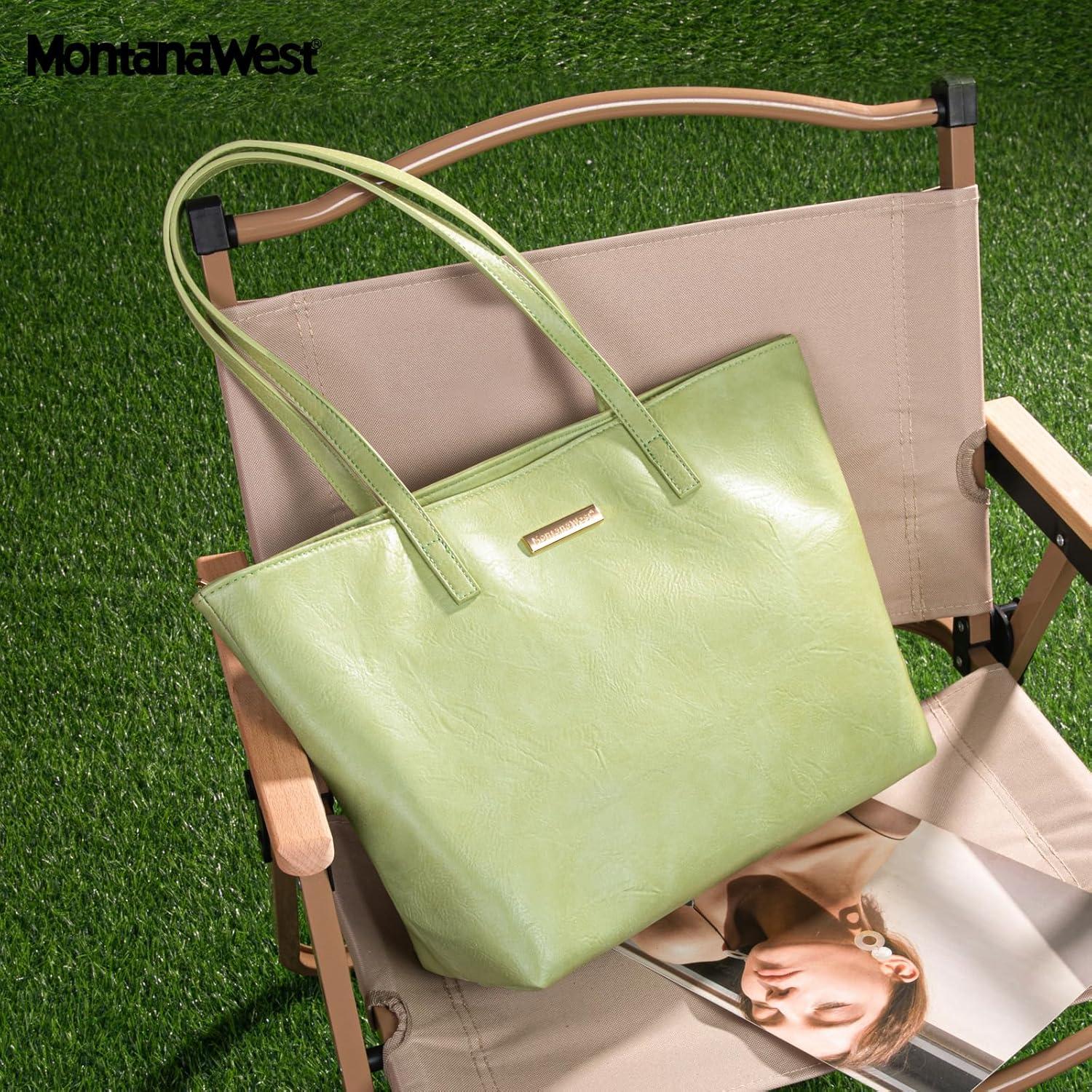 imageMontana West Medium Tote Bags for Women Shoulder Handbag with Zipper Lightweight Everyday Purse for Work Travel or ShoppingGreen