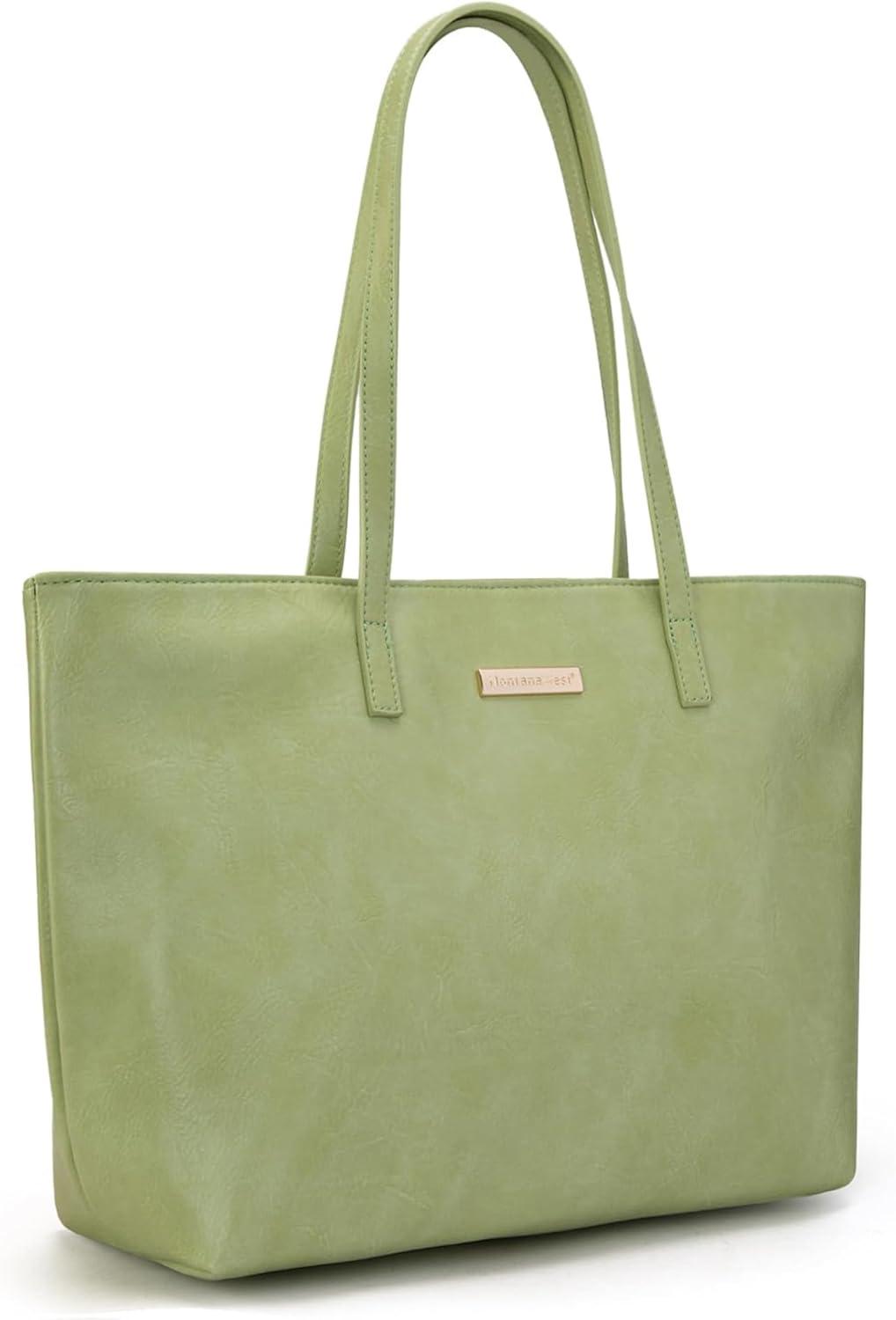 imageMontana West Medium Tote Bags for Women Shoulder Handbag with Zipper Lightweight Everyday Purse for Work Travel or ShoppingGreen