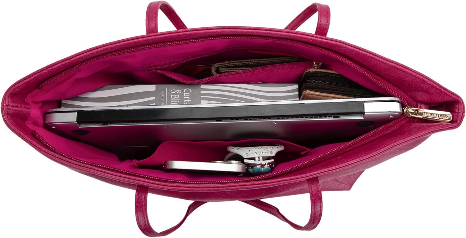 imageMontana West Medium Tote Bags for Women Shoulder Handbag with Zipper Lightweight Everyday Purse for Work Travel or ShoppingHot Pink