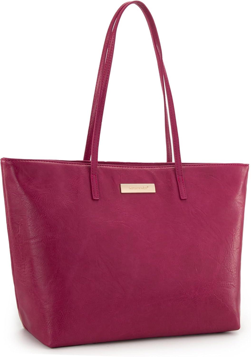 imageMontana West Medium Tote Bags for Women Shoulder Handbag with Zipper Lightweight Everyday Purse for Work Travel or ShoppingHot Pink