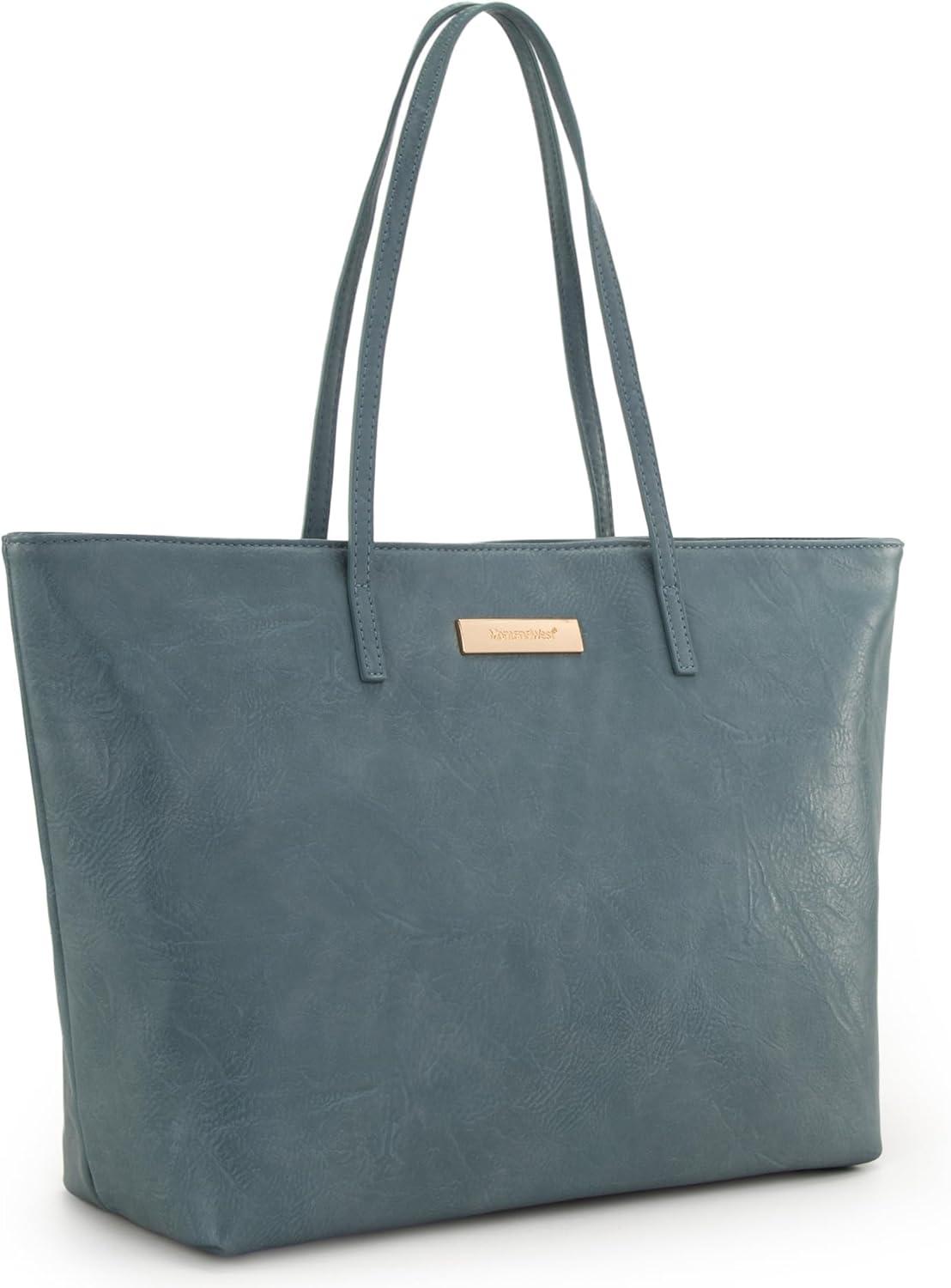 imageMontana West Medium Tote Bags for Women Shoulder Handbag with Zipper Lightweight Everyday Purse for Work Travel or ShoppingJean