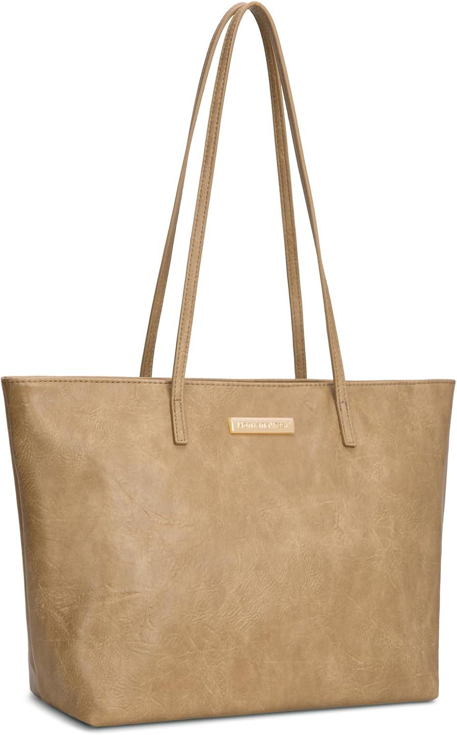 imageMontana West Medium Tote Bags for Women Shoulder Handbag with Zipper Lightweight Everyday Purse for Work Travel or ShoppingKhaki