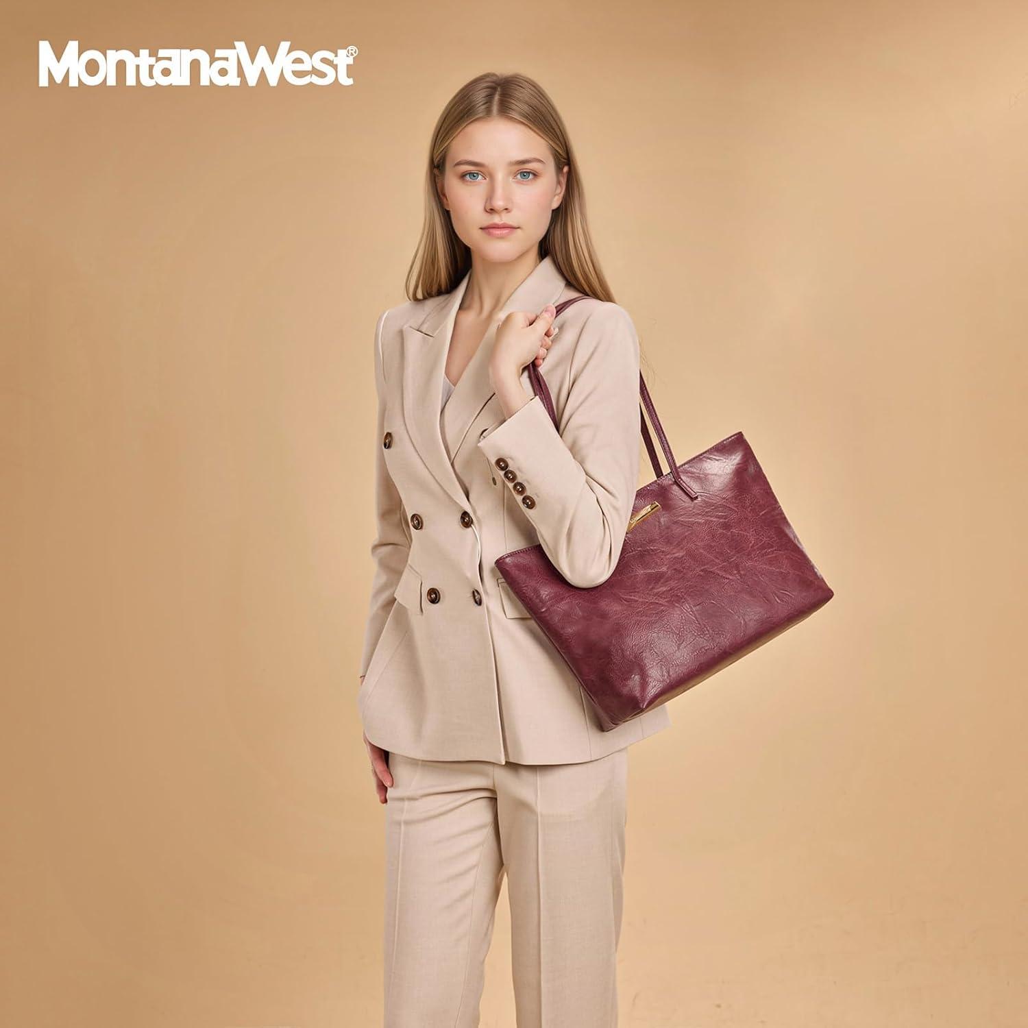 imageMontana West Medium Tote Bags for Women Shoulder Handbag with Zipper Lightweight Everyday Purse for Work Travel or ShoppingPurple