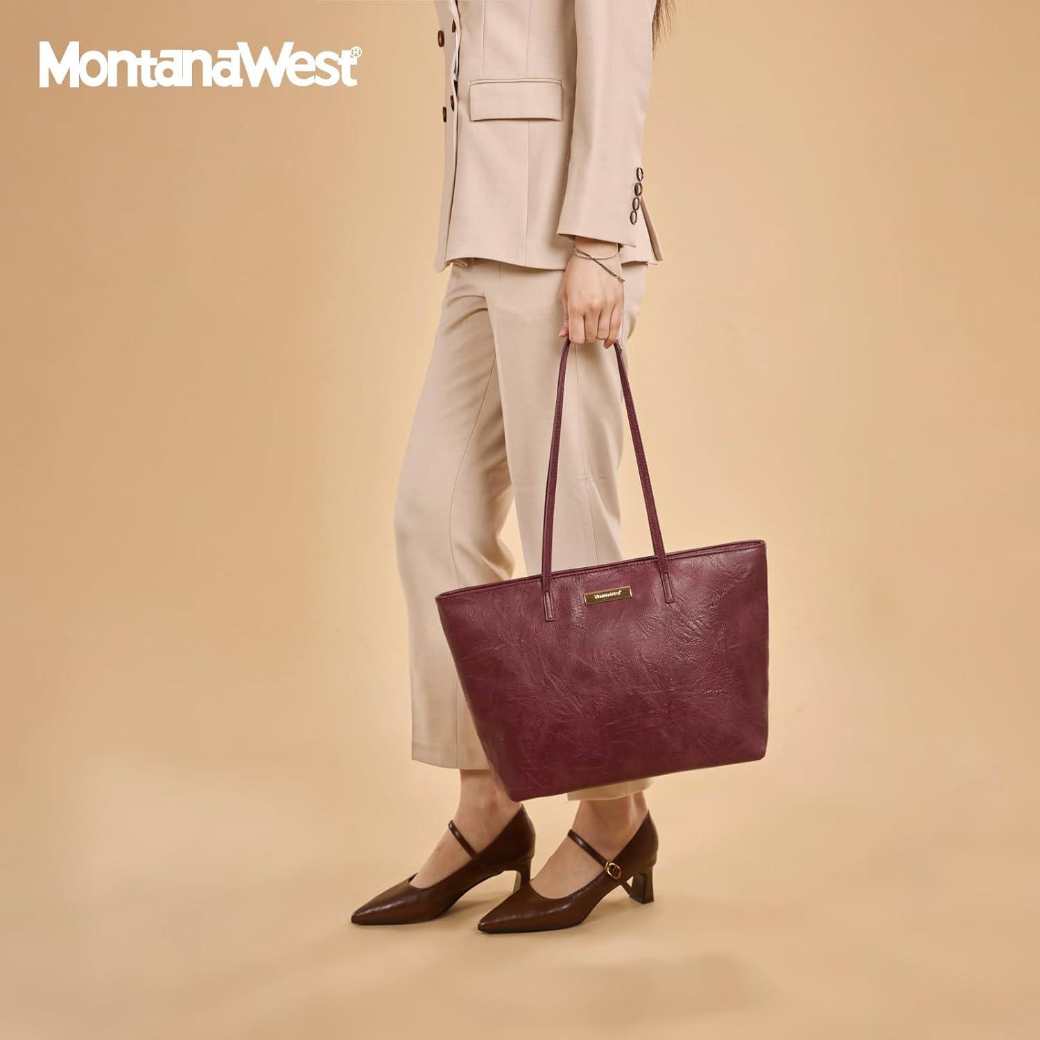 imageMontana West Medium Tote Bags for Women Shoulder Handbag with Zipper Lightweight Everyday Purse for Work Travel or ShoppingPurple
