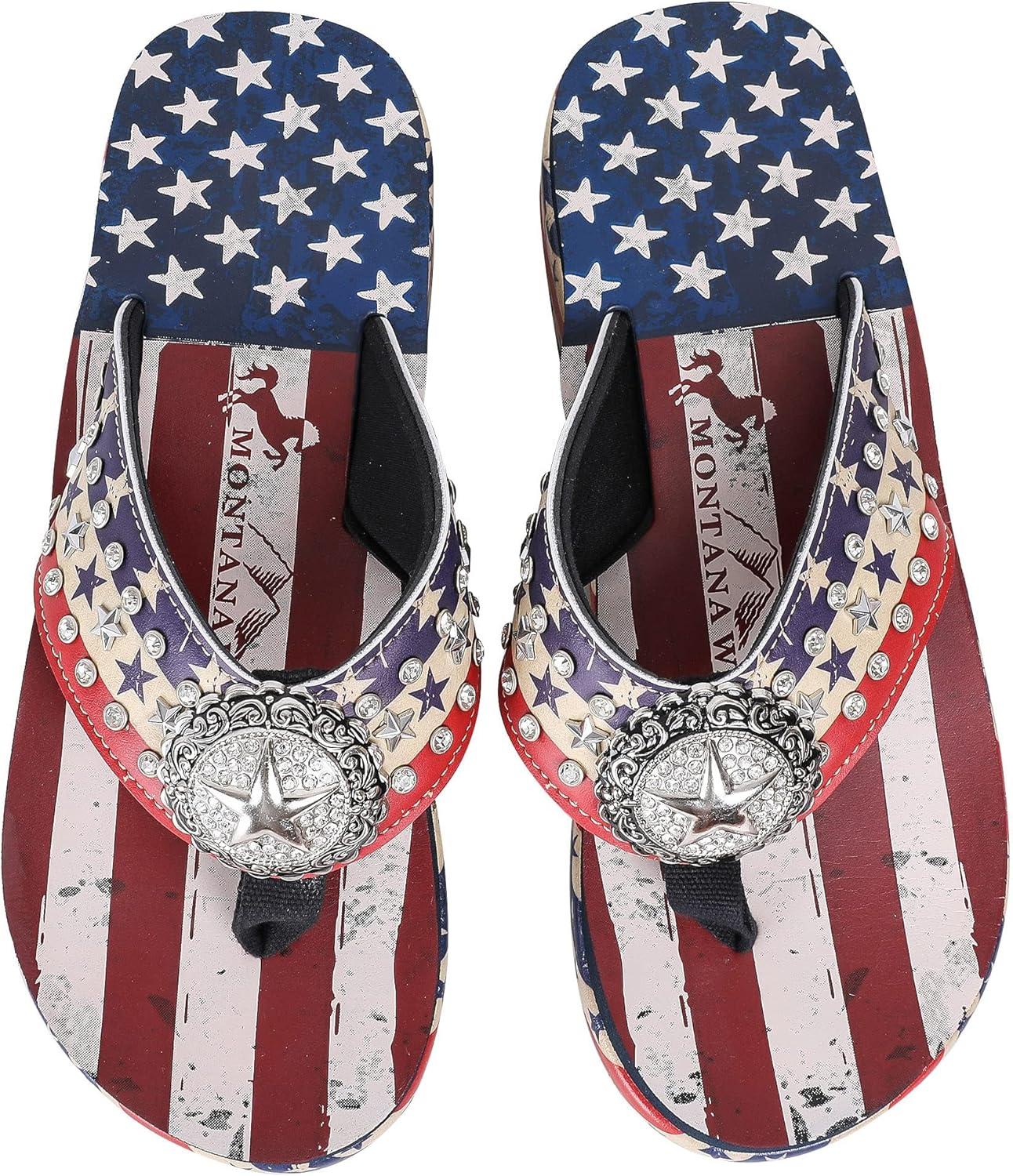 imageMontana West Patriotic Wedge Flip Flops For Women Rhinestones Summer American Flag Wedge Sandals US07S089RD6