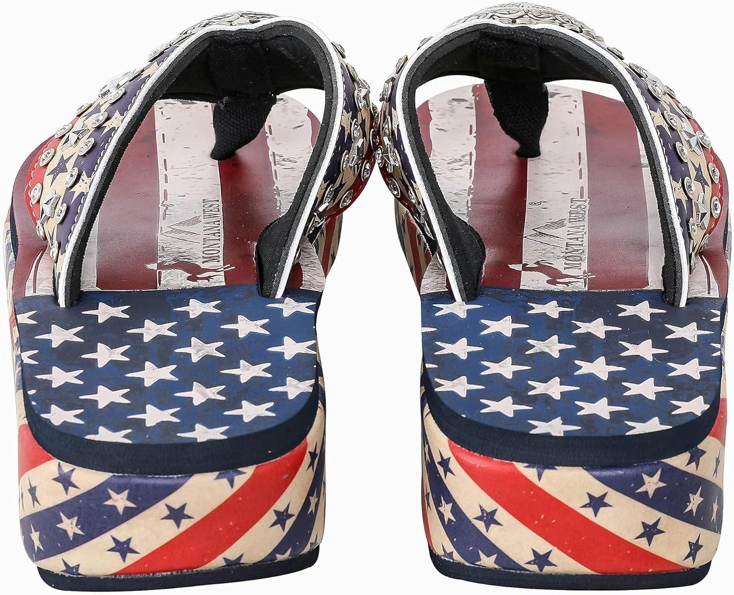 imageMontana West Patriotic Wedge Flip Flops For Women Rhinestones Summer American Flag Wedge Sandals US07S089RD6