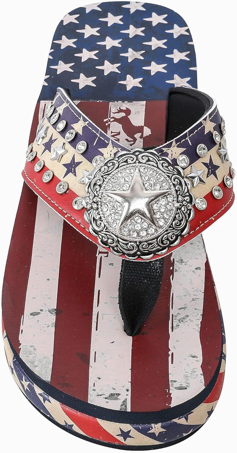 imageMontana West Patriotic Wedge Flip Flops For Women Rhinestones Summer American Flag Wedge Sandals US07S089RD6