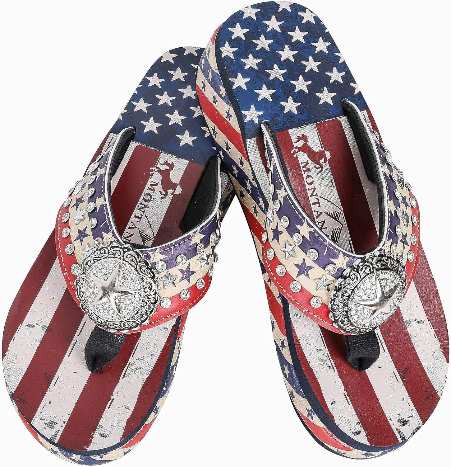 imageMontana West Patriotic Wedge Flip Flops For Women Rhinestones Summer American Flag Wedge Sandals US07S089RD6