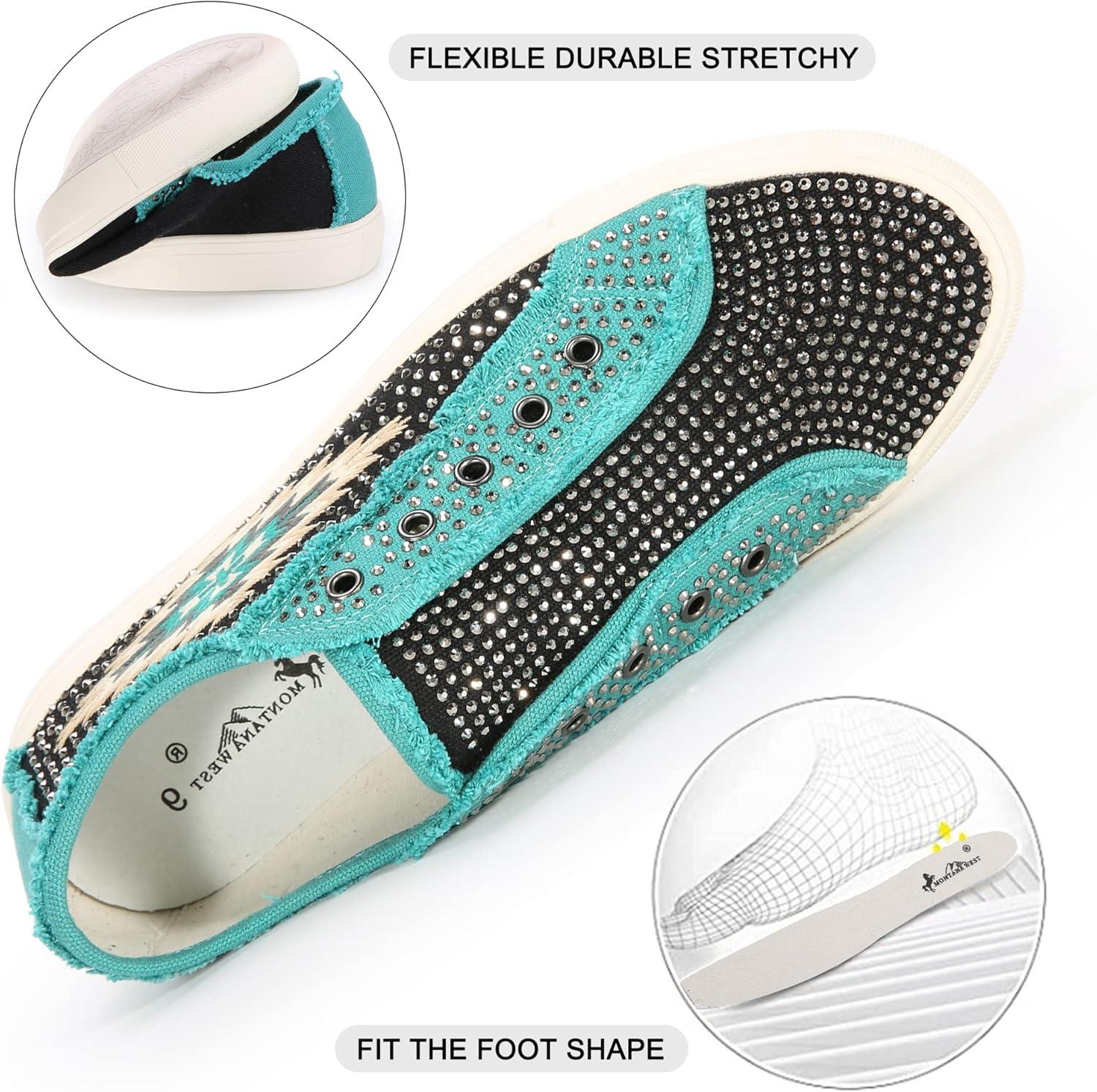 imageMontana West Slipon Shoes for Women Casual Sneakers Fashion Western Bling Walking Shoes Womens LowTop Canvas Loafers 900S018BK8 Aeblacks018