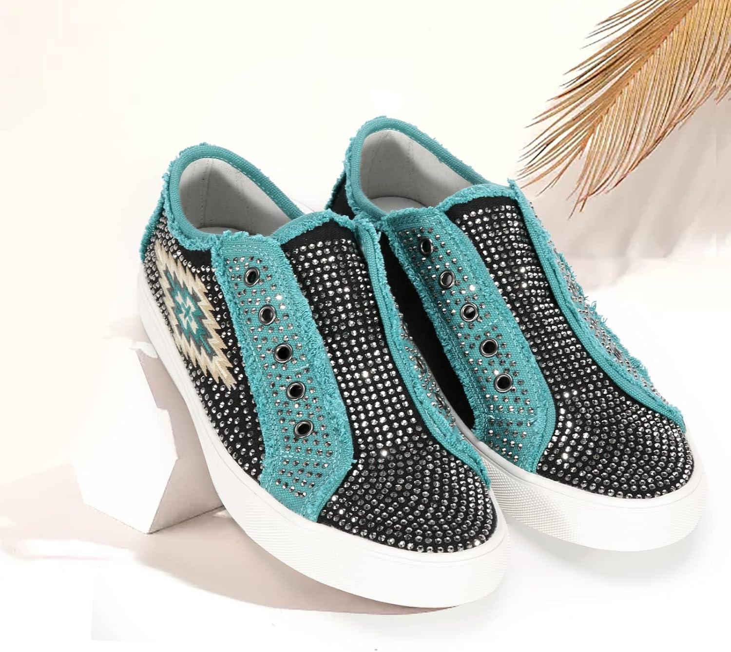 imageMontana West Slipon Shoes for Women Casual Sneakers Fashion Western Bling Walking Shoes Womens LowTop Canvas Loafers 900S018BK8 Aeblacks018