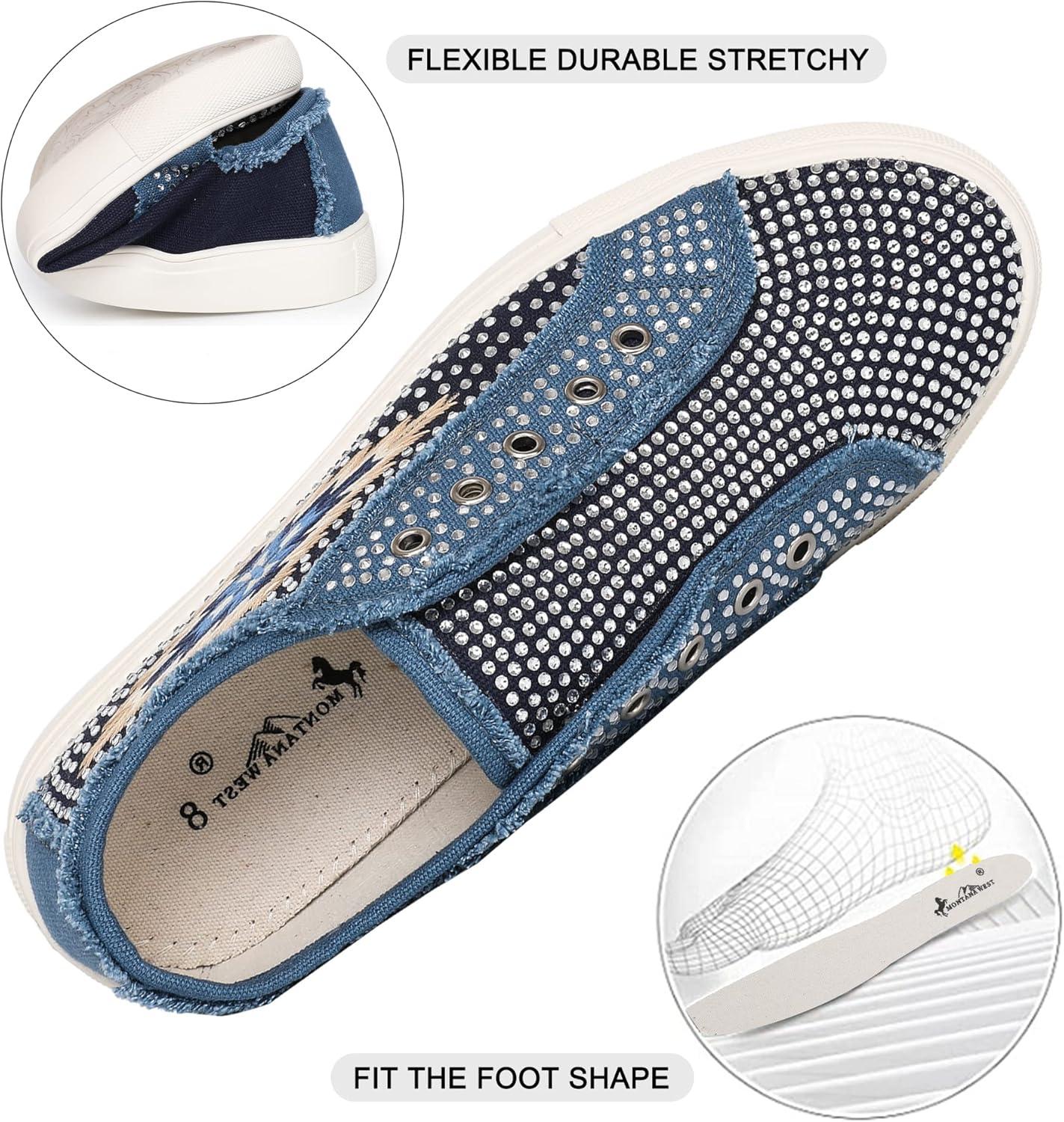 imageMontana West Slipon Shoes for Women Casual Sneakers Fashion Western Bling Walking Shoes Womens LowTop Canvas Loafers 900S018NY8
