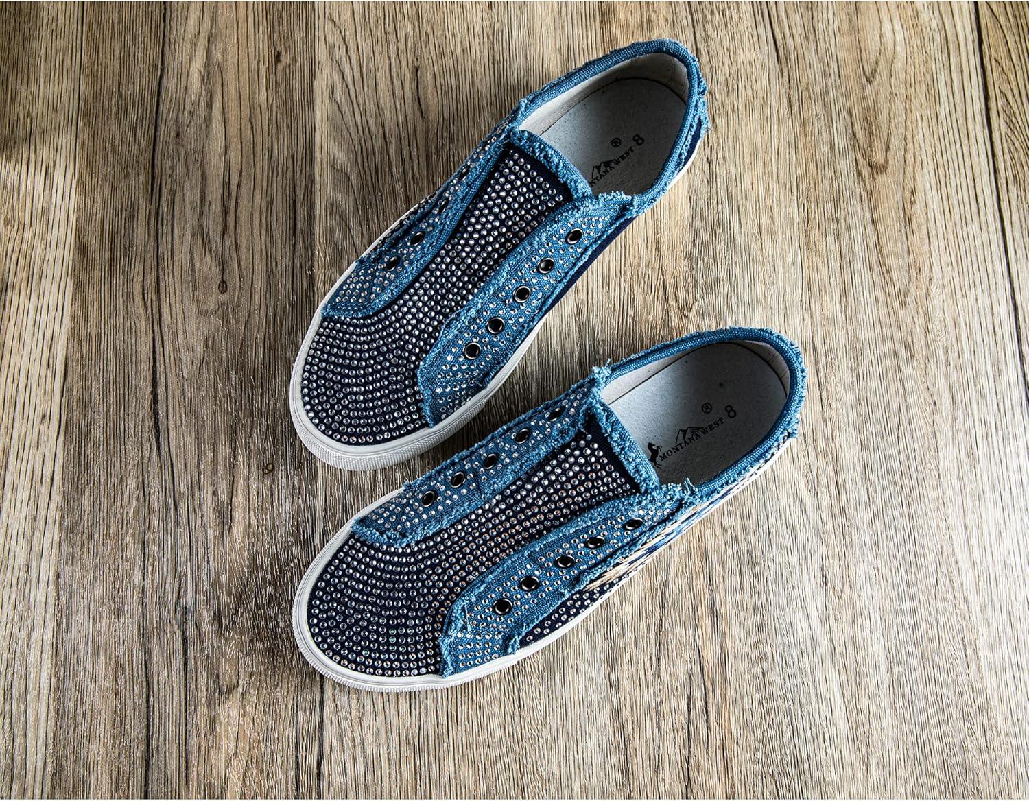 imageMontana West Slipon Shoes for Women Casual Sneakers Fashion Western Bling Walking Shoes Womens LowTop Canvas Loafers 900S018NY8