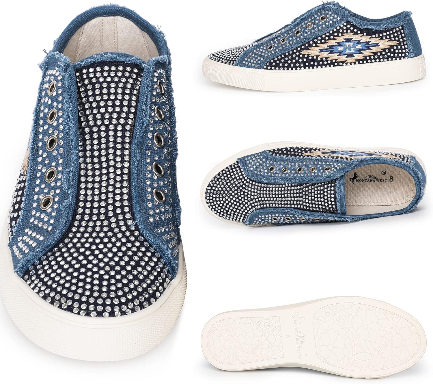 imageMontana West Slipon Shoes for Women Casual Sneakers Fashion Western Bling Walking Shoes Womens LowTop Canvas Loafers 900S018NY8