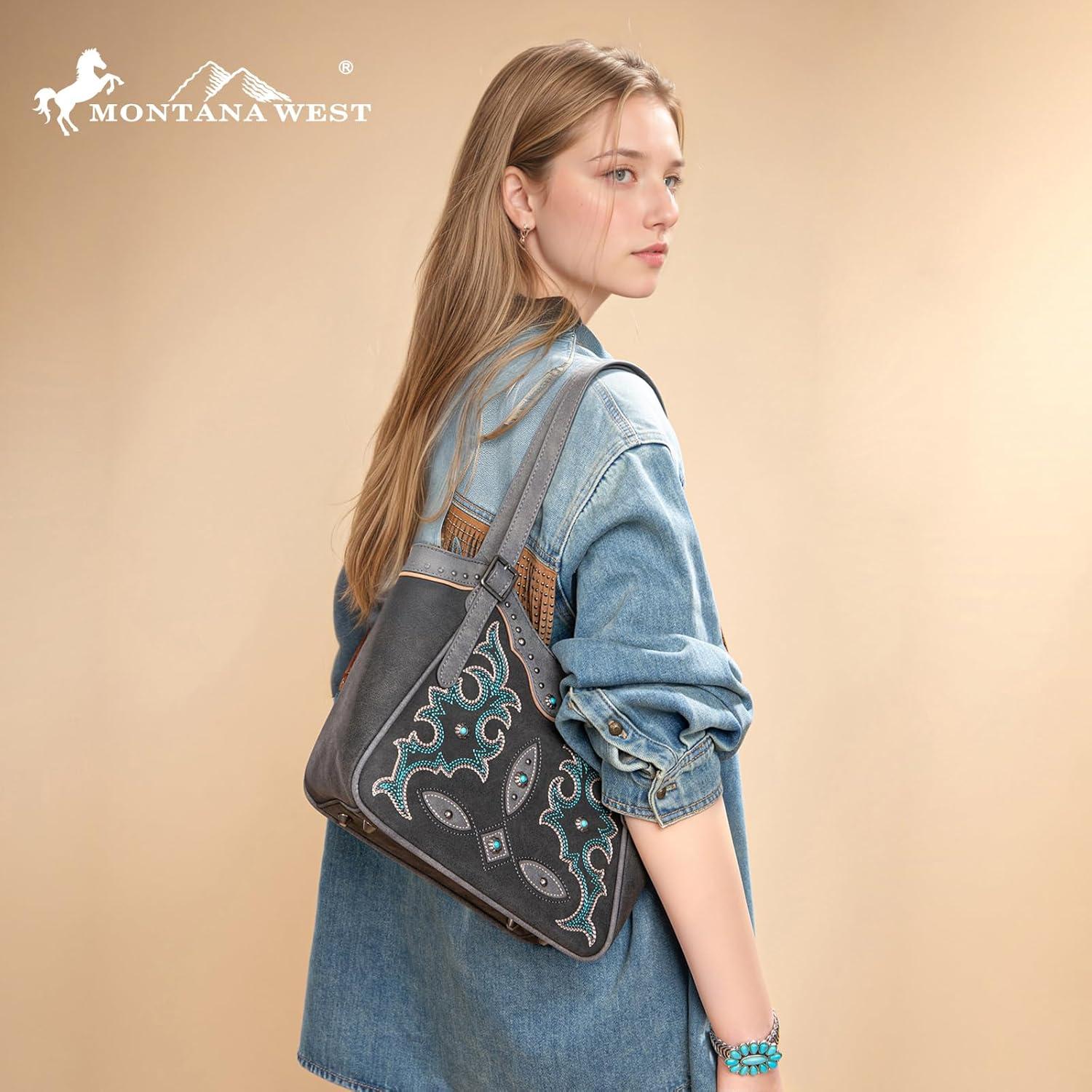 imageMontana West Western Tote Bag for Women Embroidered Shoulder Bag Tooled Purse