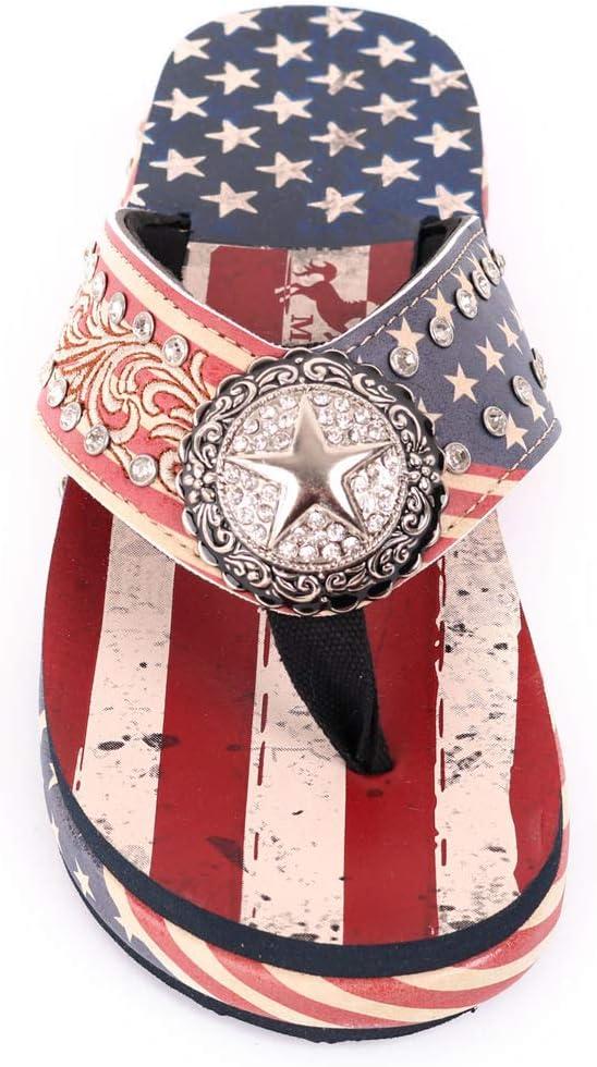 imageMontana West Womens Flip Flop American Flag Pride Star Wedge Sandals Patriotic Comfort Flip Flop Slippers Red CWUS06S089RD10
