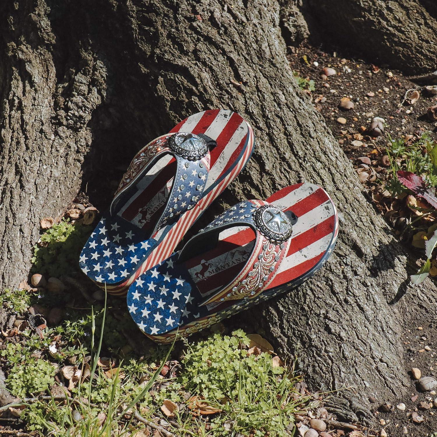 imageMontana West Womens Flip Flop American Flag Pride Star Wedge Sandals Patriotic Comfort Flip Flop Slippers Red CWUS06S089RD10