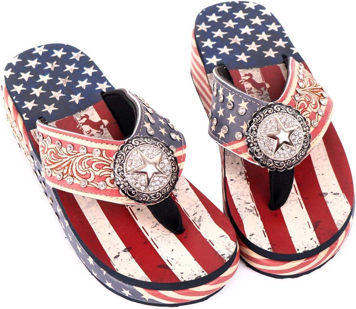 imageMontana West Womens Flip Flop American Flag Pride Star Wedge Sandals Patriotic Comfort Flip Flop Slippers Red CWUS06S089RD10