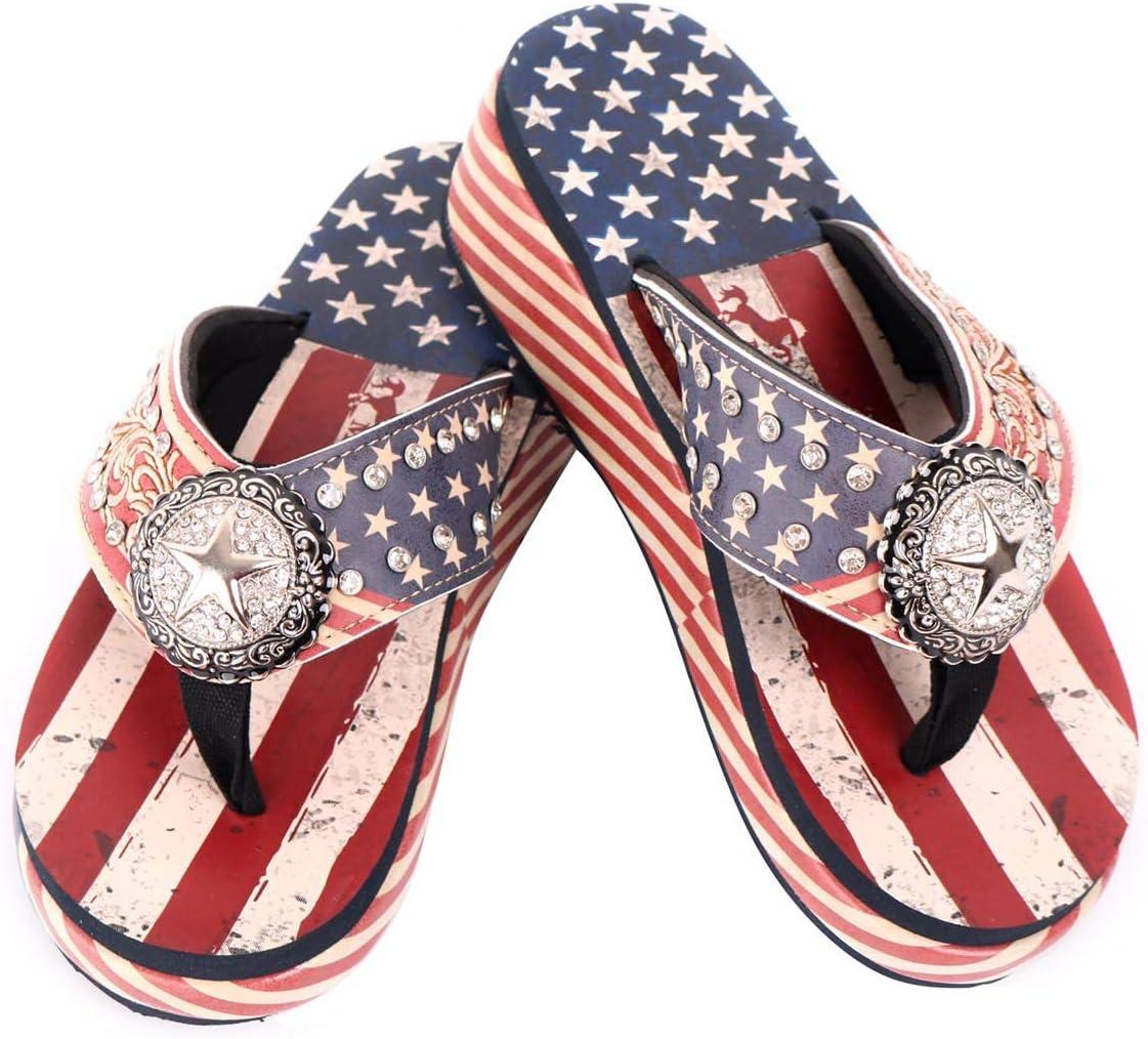 imageMontana West Womens Flip Flop American Flag Pride Star Wedge Sandals Patriotic Comfort Flip Flop Slippers Red CWUS06S089RD10