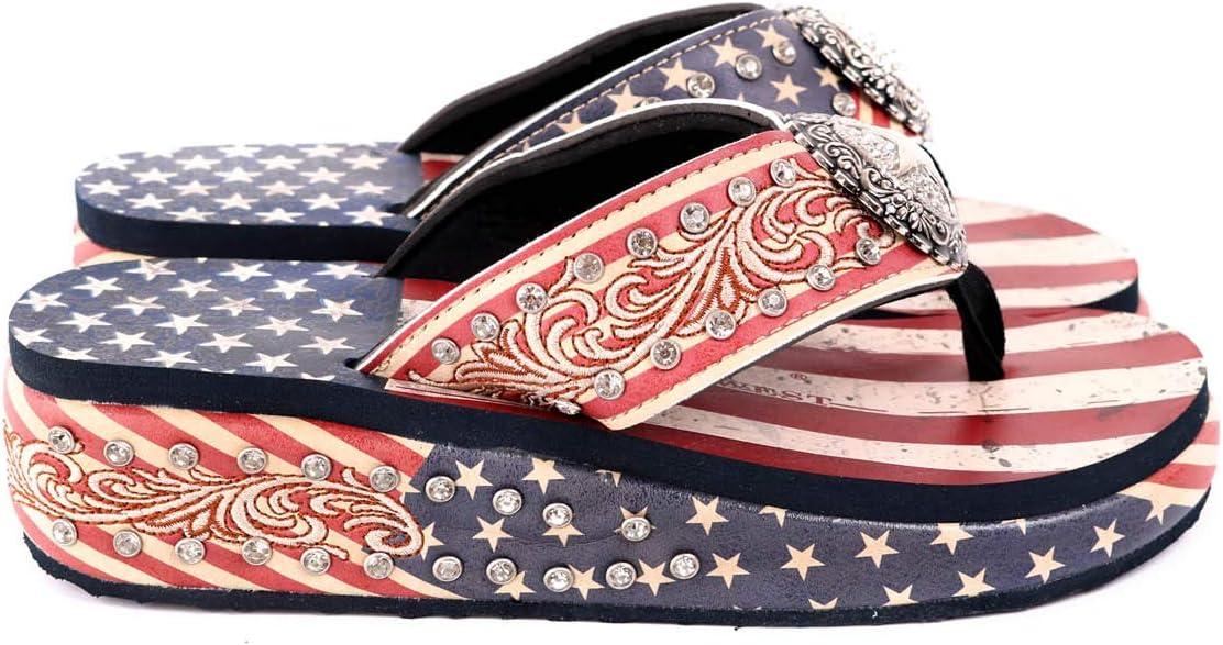 imageMontana West Womens Flip Flop American Flag Pride Star Wedge Sandals Patriotic Comfort Flip Flop Slippers Red CWUS06S089RD10