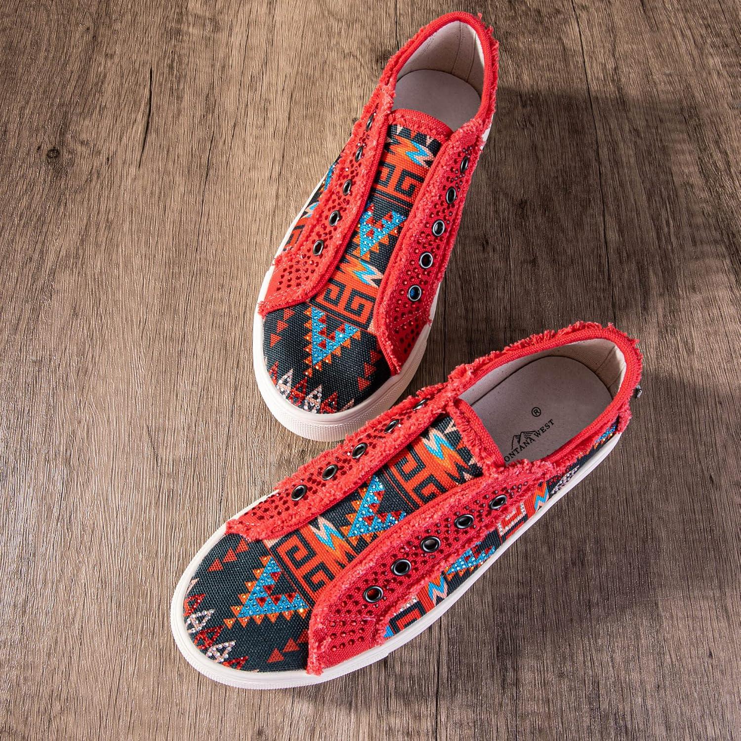imageMontana West Womens Slip On Sneakers Casual Loafers Rhinestone Walking Shoes Art Ethnics Painted Travel Shoes 900S038RD6