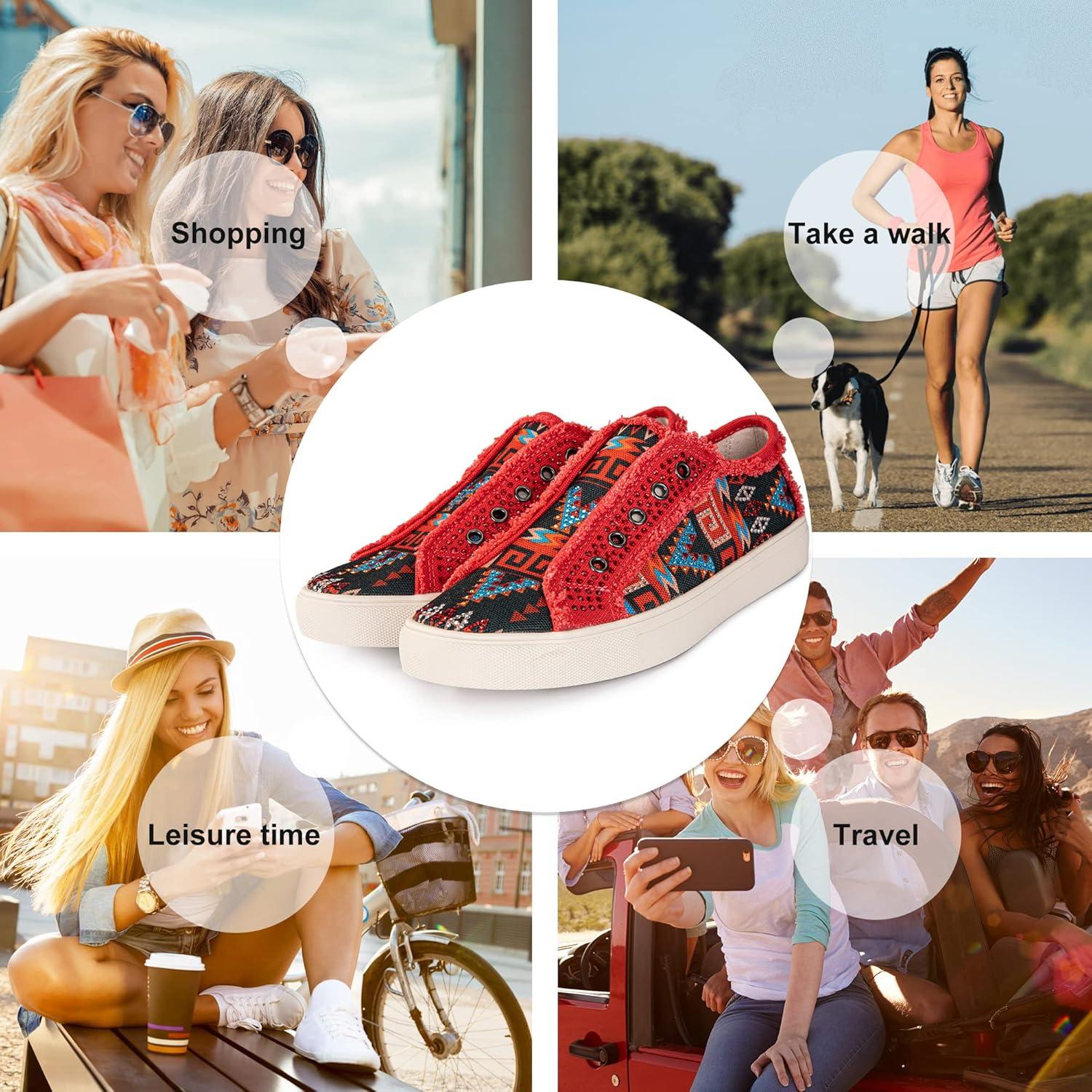 imageMontana West Womens Slip On Sneakers Casual Loafers Rhinestone Walking Shoes Art Ethnics Painted Travel Shoes 900S038RD6