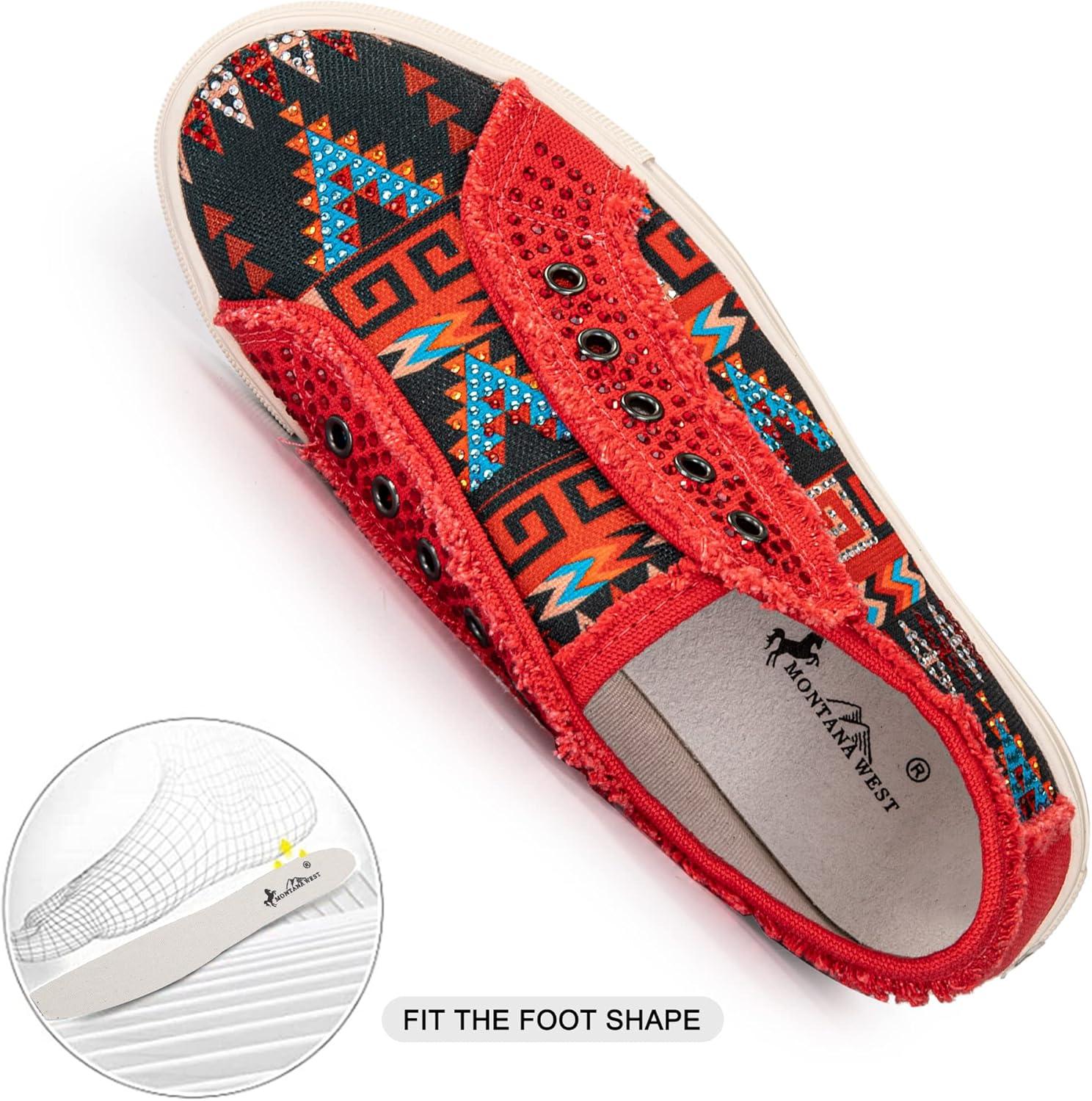 imageMontana West Womens Slip On Sneakers Casual Loafers Rhinestone Walking Shoes Art Ethnics Painted Travel Shoes 900S038RD6
