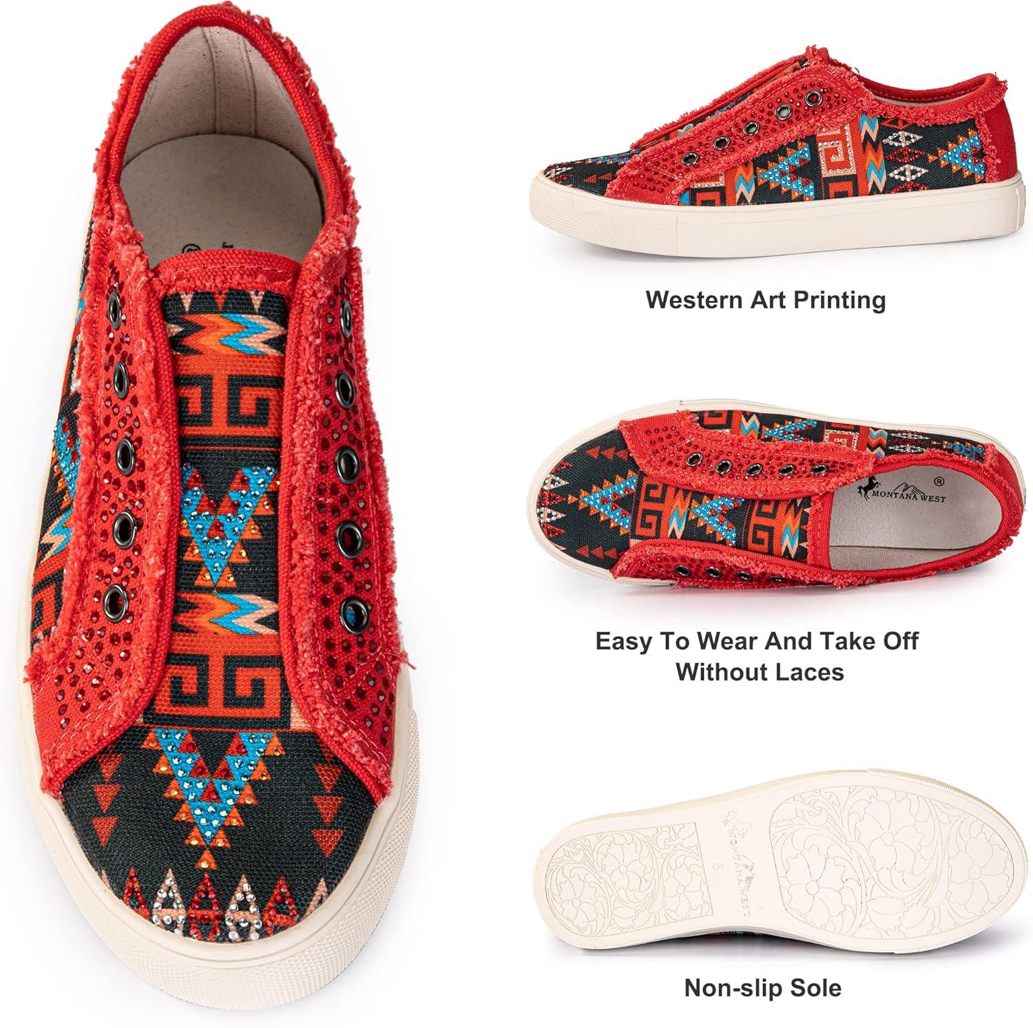 imageMontana West Womens Slip On Sneakers Casual Loafers Rhinestone Walking Shoes Art Ethnics Painted Travel Shoes 900S038RD6