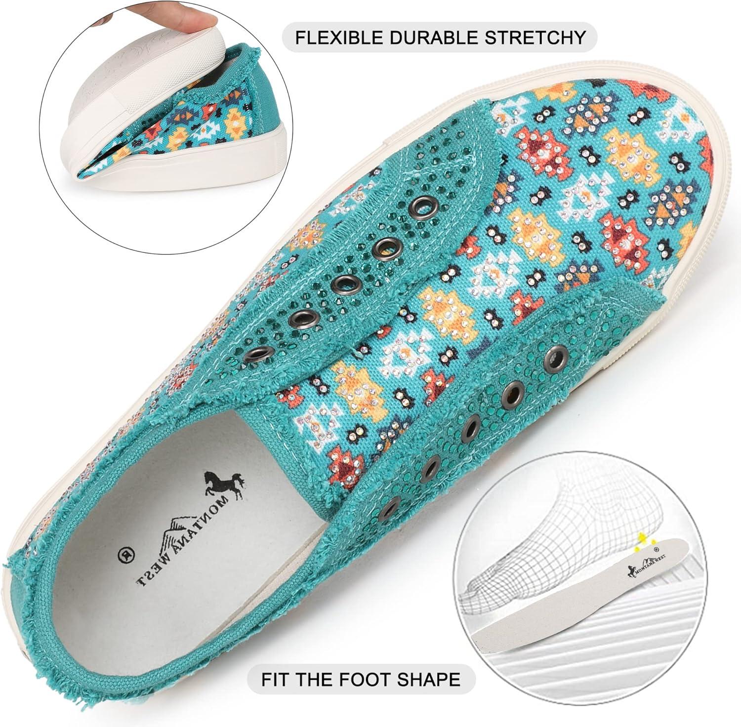 imageMontana West Womens Slip On Sneakers Casual Loafers Rhinestone Walking Shoes Art Ethnics Painted Travel Shoes 900S044TQ6
