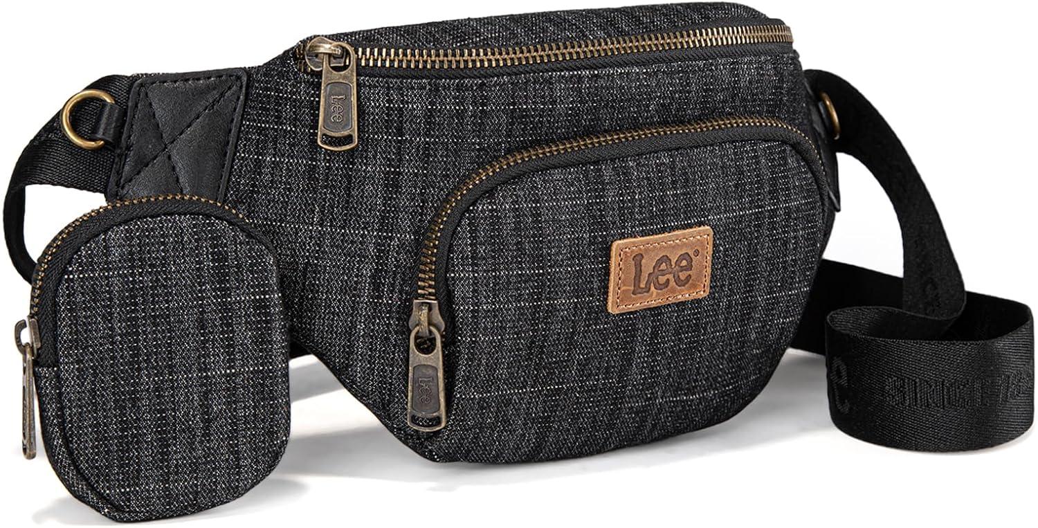 imageMontana West x Lee Fanny Pack for Women Denim Waist Pack Travel Belt Bags with Detachable Earphone Pouch LEE58004BKBlack