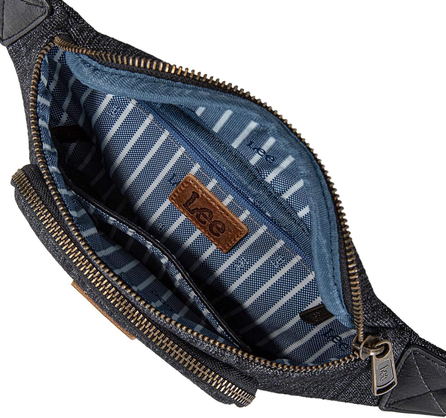 imageMontana West x Lee Fanny Pack for Women Denim Waist Pack Travel Belt Bags with Detachable Earphone Pouch LEE58004BKBlack