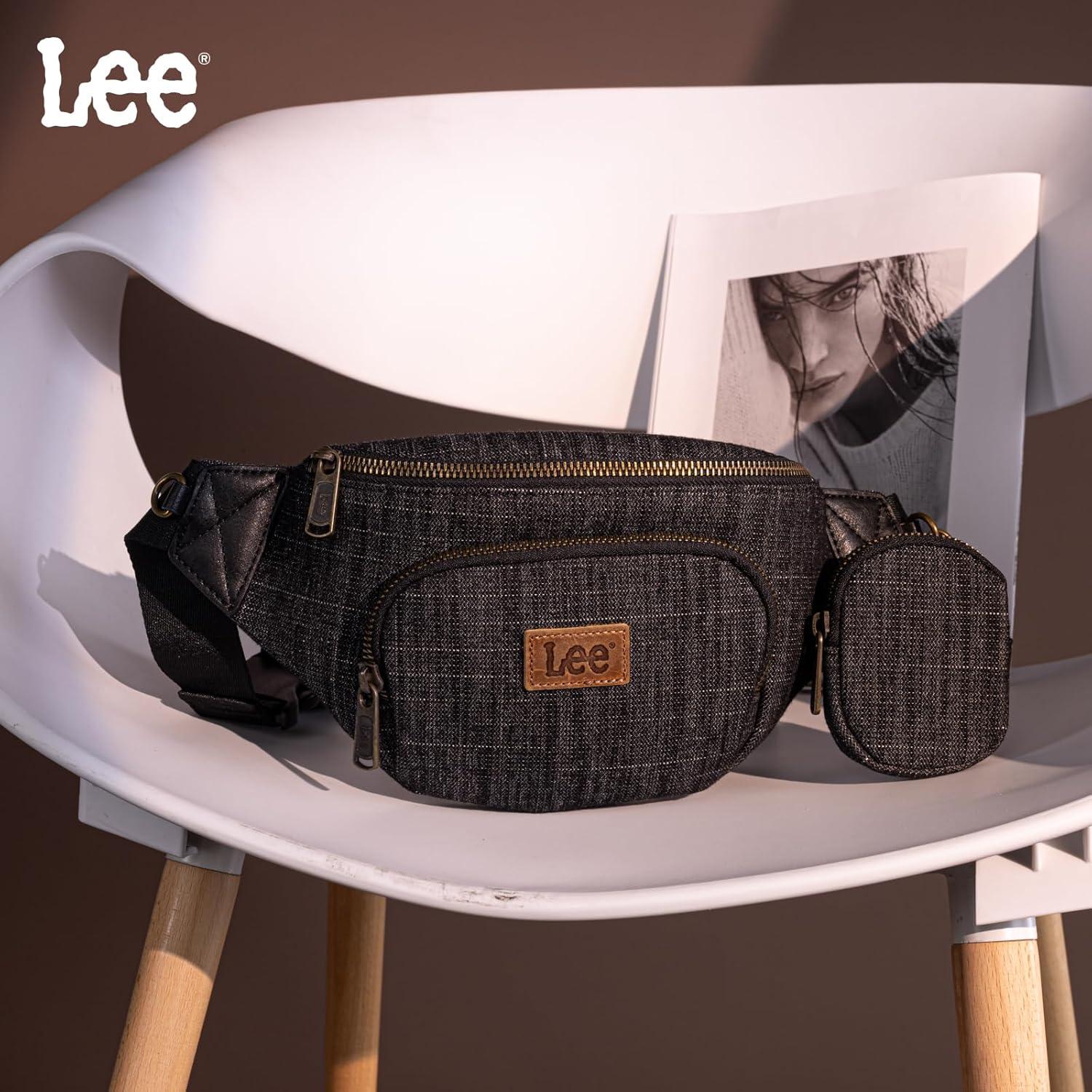 imageMontana West x Lee Fanny Pack for Women Denim Waist Pack Travel Belt Bags with Detachable Earphone Pouch LEE58004BKBlack