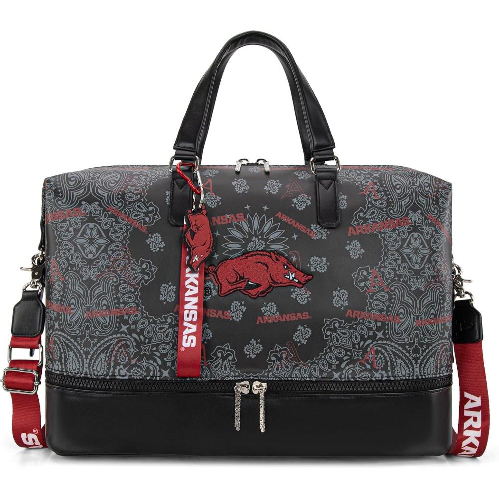 imageLSU Tigers Officially Licensed Duffle Bag WaterResistant Gym Duffel with Shoe ampamp Wet Compartment Weekender CarryOn Bag for Travel Sports ampamp Fitness Purple NCAAAFUBlack