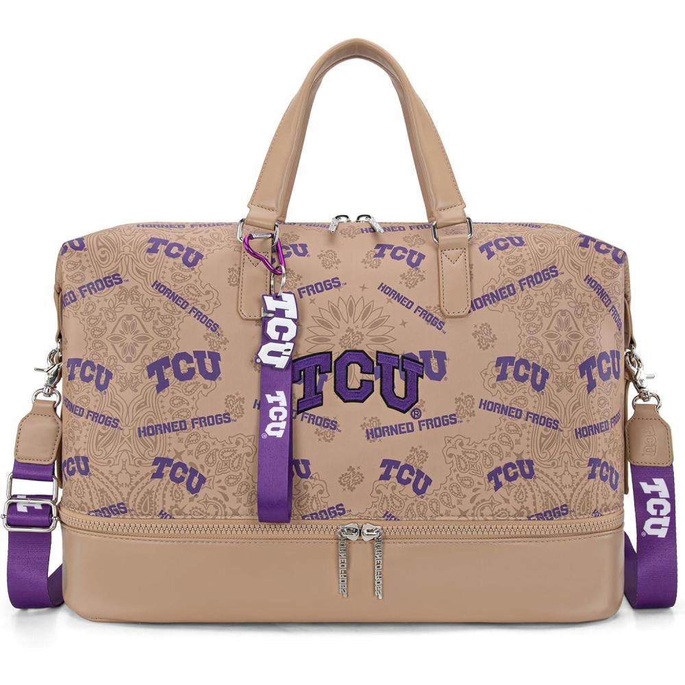 imageLSU Tigers Officially Licensed Duffle Bag WaterResistant Gym Duffel with Shoe ampamp Wet Compartment Weekender CarryOn Bag for Travel Sports ampamp Fitness Purple NCAATCUKhaki