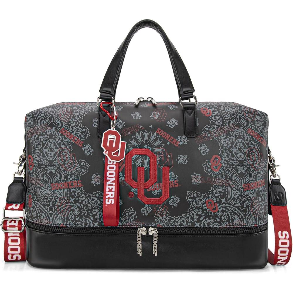 imageLSU Tigers Officially Licensed Duffle Bag WaterResistant Gym Duffel with Shoe ampamp Wet Compartment Weekender CarryOn Bag for Travel Sports ampamp Fitness Purple NCAAOUBlack