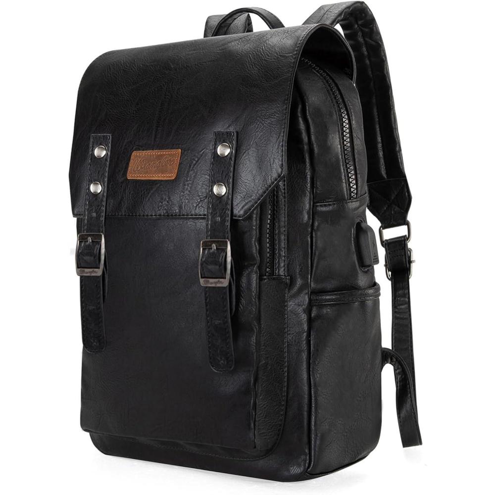 imageMontana West Wrangler Backpack for Women Men Unisex Stylish Business Work Backpack Purse Black Vegan Leather BackpackBlack