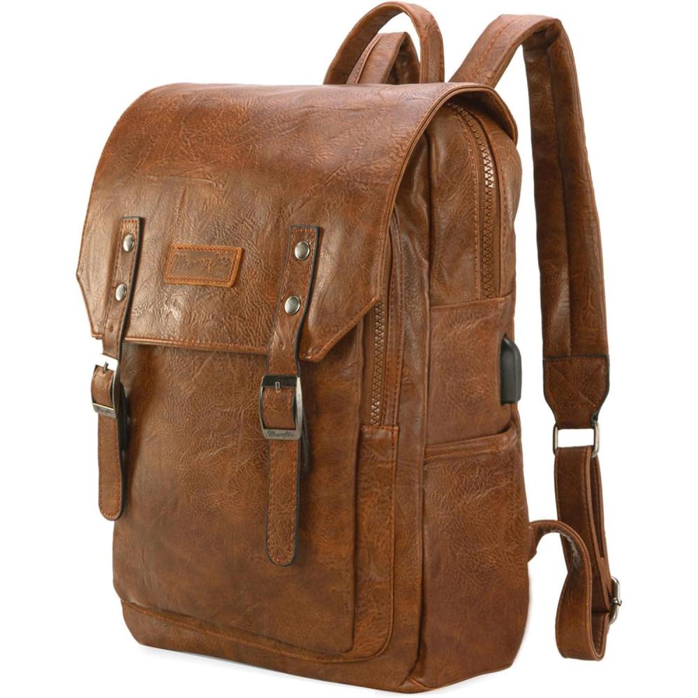 imageMontana West Wrangler Backpack for Women Men Unisex Stylish Business Work Backpack Purse Black Vegan Leather BackpackBrown