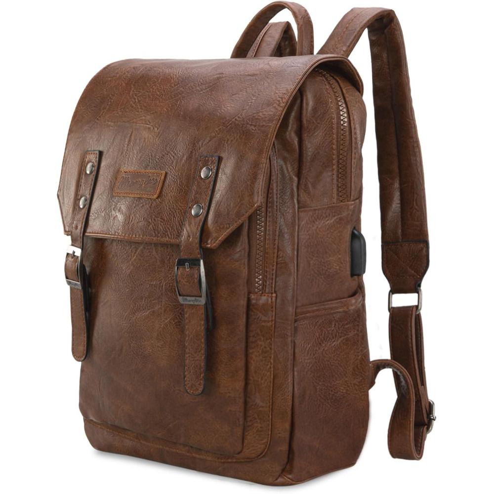 imageMontana West Wrangler Backpack for Women Men Unisex Stylish Business Work Backpack Purse Black Vegan Leather BackpackDark Brown
