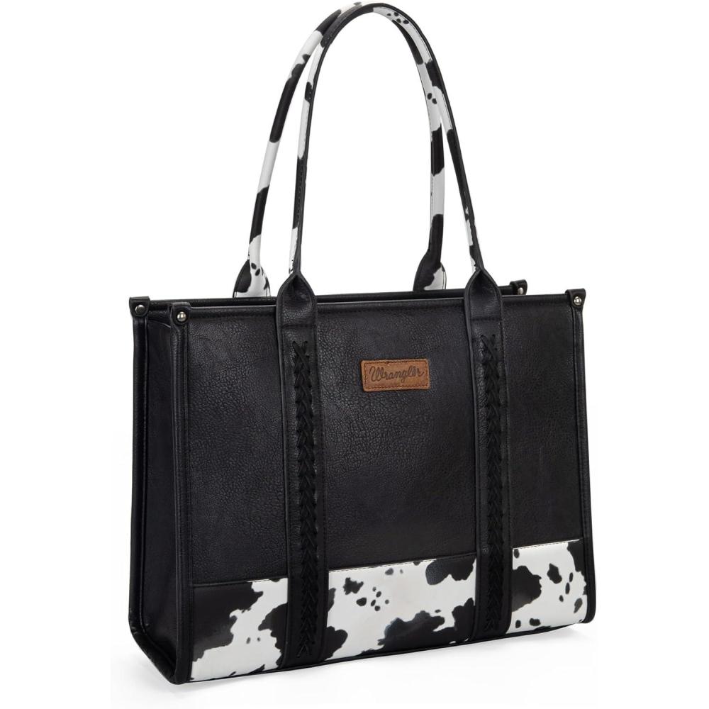 imageMontana West Wrangler Tote Bag for Women Western Cow Print Purse Designer Top Handle HandbagsL Black