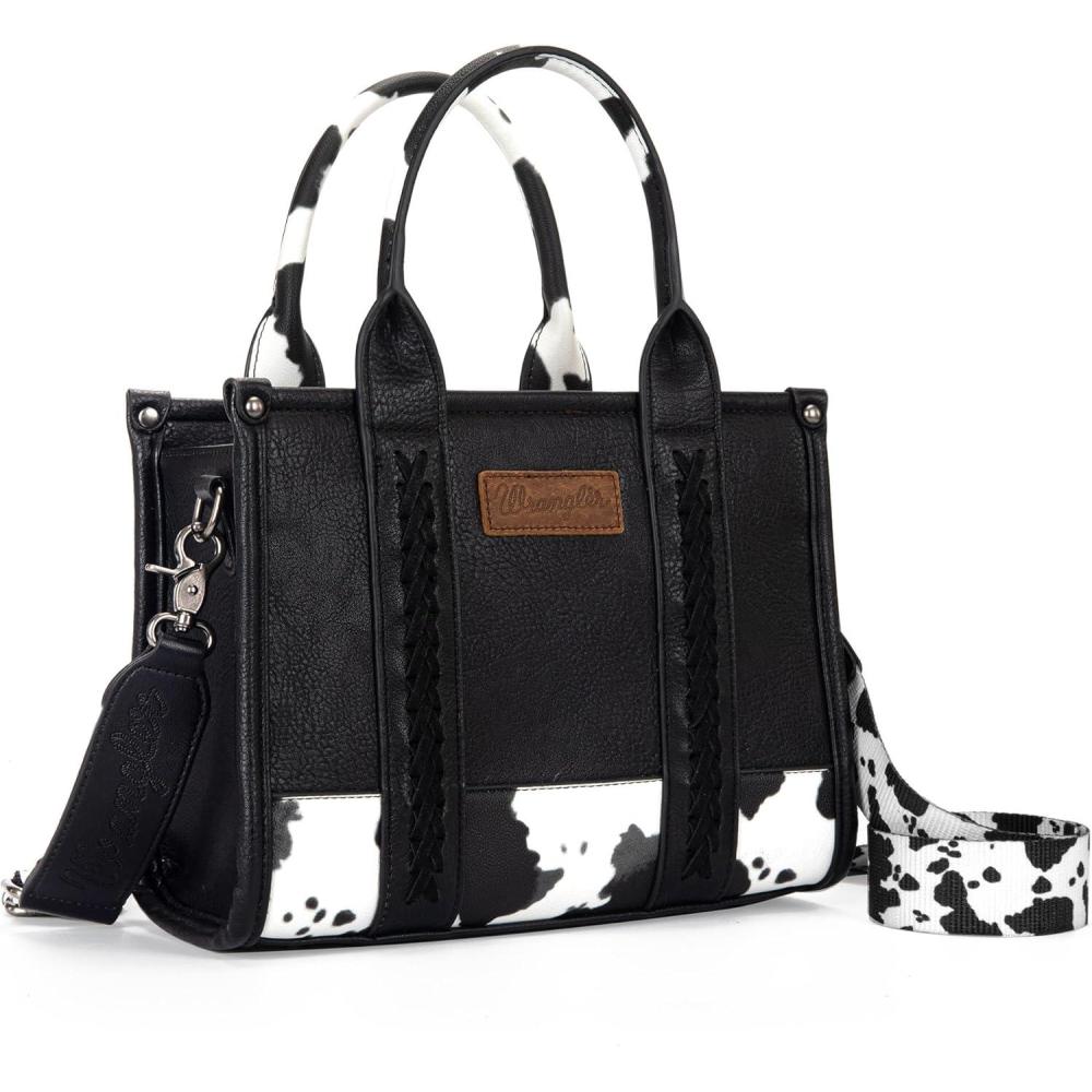 imageMontana West Wrangler Tote Bag for Women Western Cow Print Purse Designer Top Handle HandbagsM Blackguitar Strap