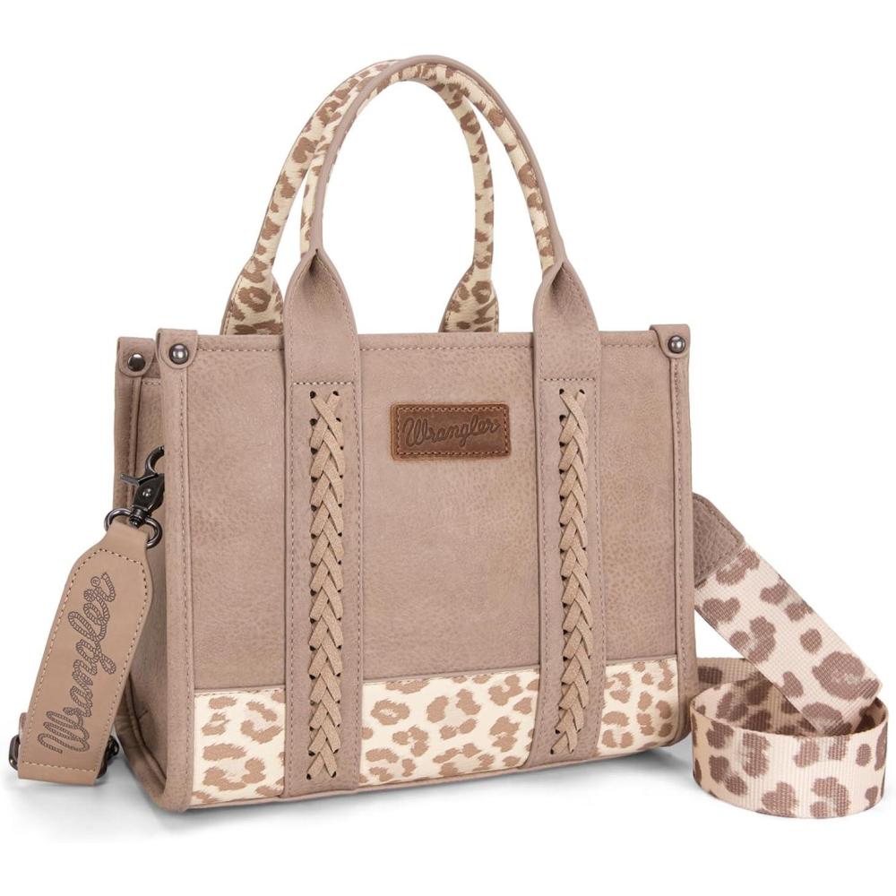 imageMontana West Wrangler Tote Bag for Women Western Cow Print Purse Designer Top Handle HandbagsM Lepard Khakiguitar Strap