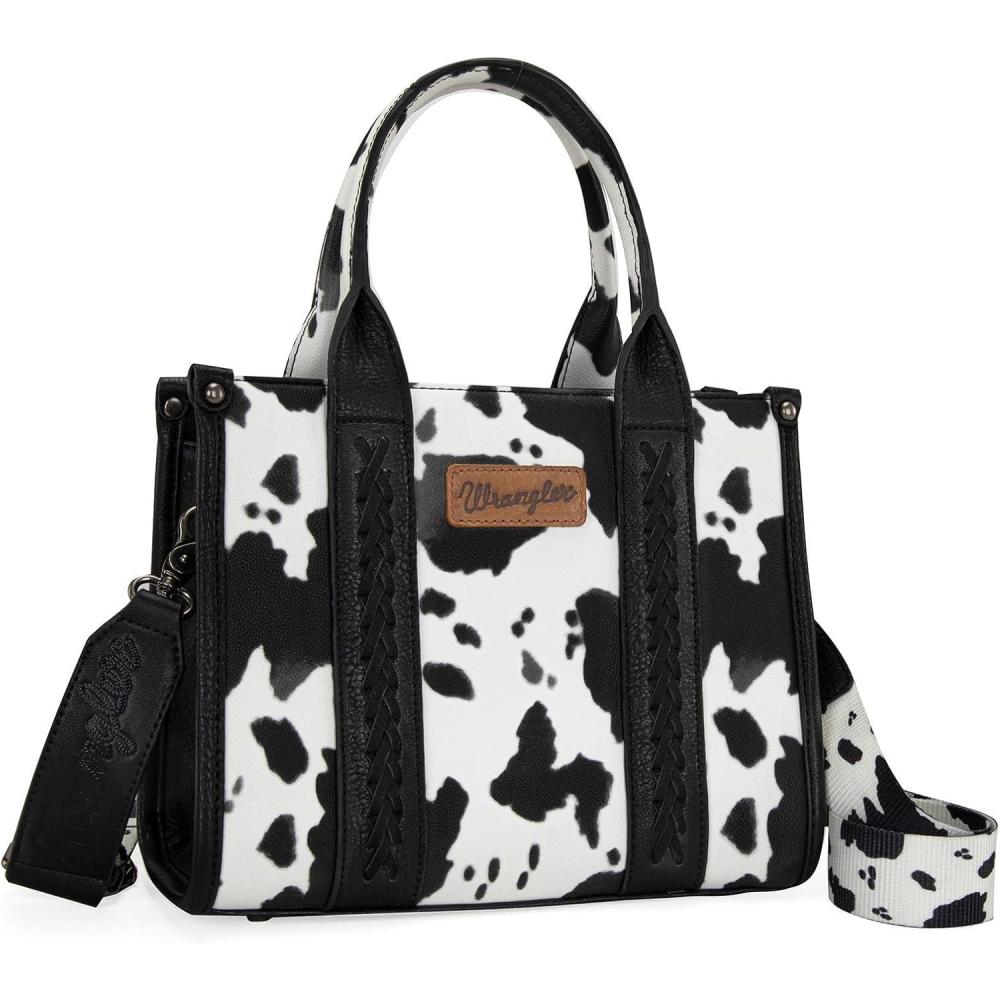 imageMontana West Wrangler Tote Bag for Women Western Cow Print Purse Designer Top Handle HandbagsMcow Print Black