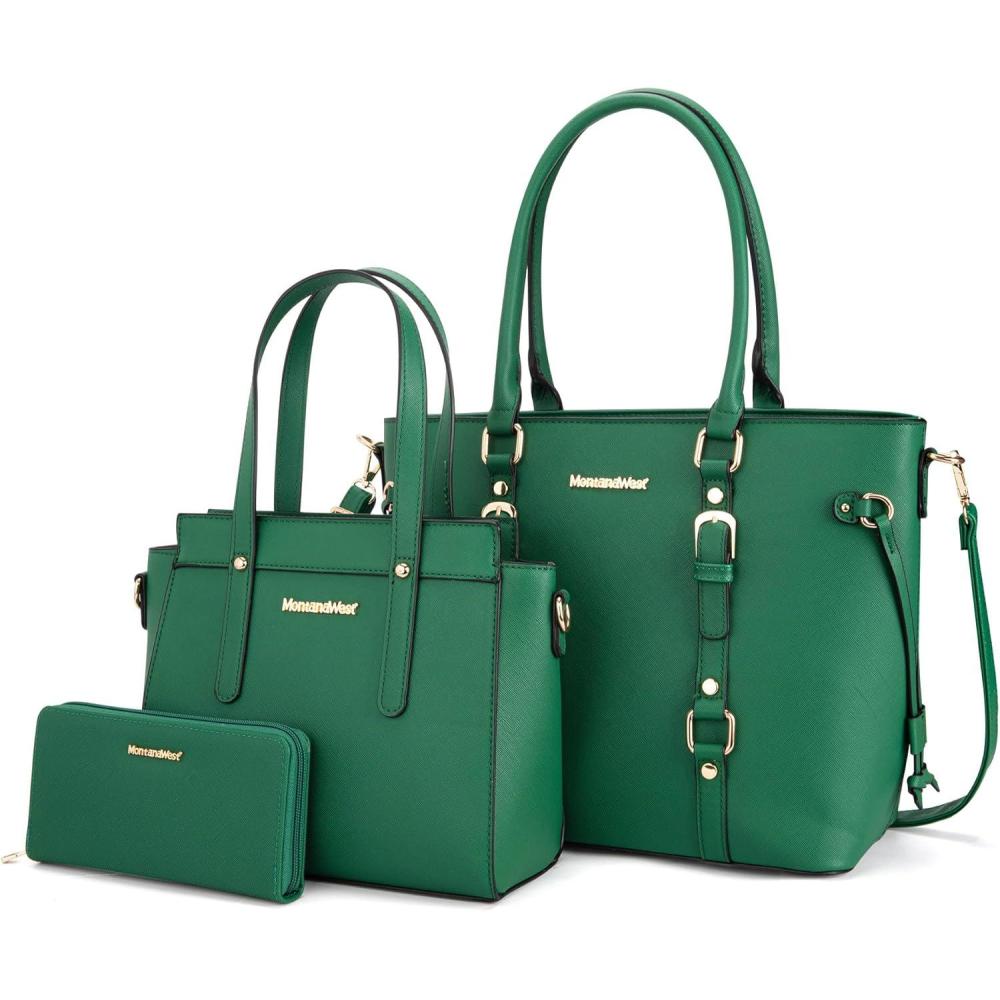 imageMontana West 3PCS Purses for Women Tote Bag and Wallet Set Shoulder Satchel Handbags3pcs Green