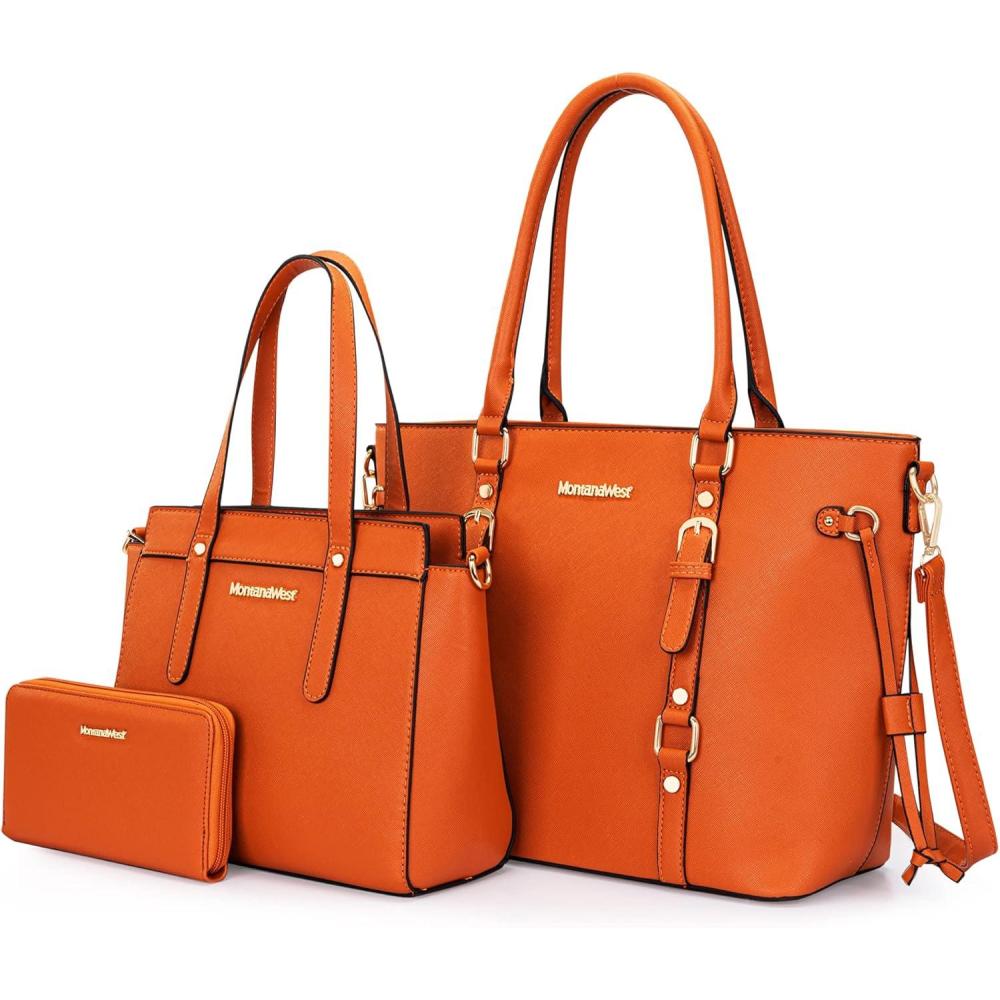 imageMontana West 3PCS Purses for Women Tote Bag and Wallet Set Shoulder Satchel Handbags3pcs Orange